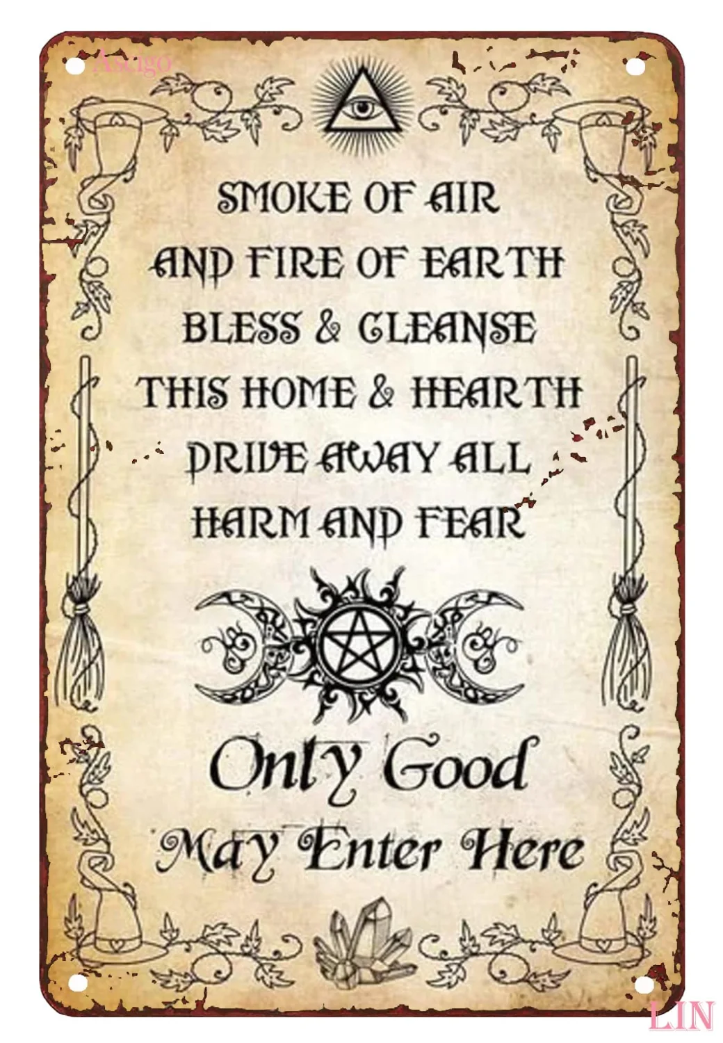 Metal Decor for Table Blessing Only Good May Enter Here Wiccan Blessing Wicca Prayer Protection Tin Sign Chic Art Wall Metal Decorations Funny Iron Plaque Signs Gift for Living Room Office 6x8inch