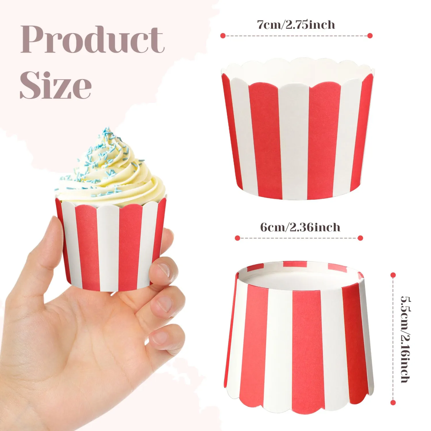 Cupcake Liners, 50PCS Nonstick Red and White Baking Cups Pastry Popcorn Muffin Wrapper Paper Cases Baking Cups,Great for Party Decoration, No Baking Tray Needed
