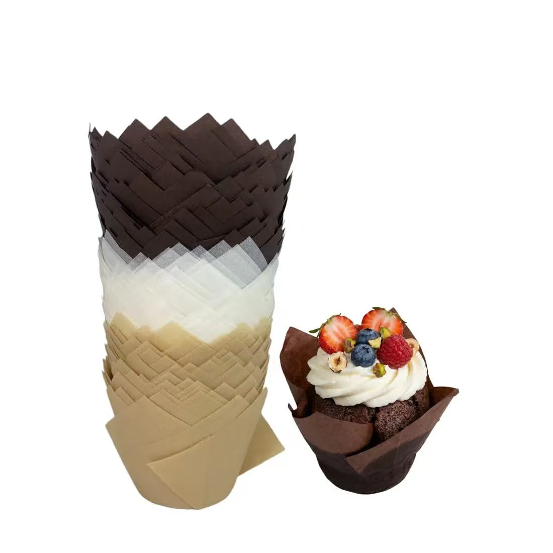 120Pcs Standard Size Tulip Cupcake Liners, Mixed-Color Baking Cups, Greaseproof Muffin Wrappers for Daily Baking