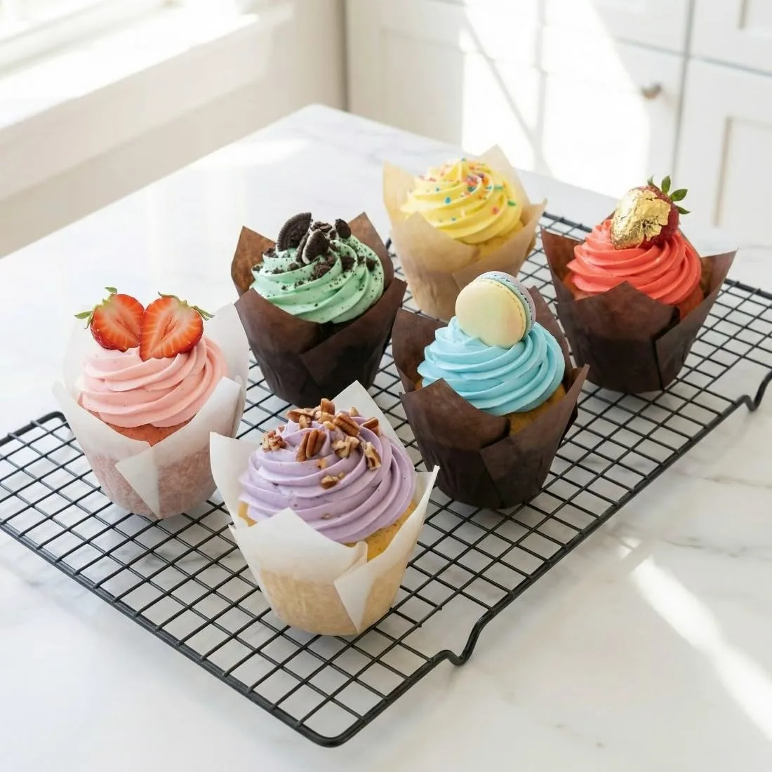 120Pcs Standard Size Tulip Cupcake Liners, Mixed-Color Baking Cups, Greaseproof Muffin Wrappers for Daily Baking