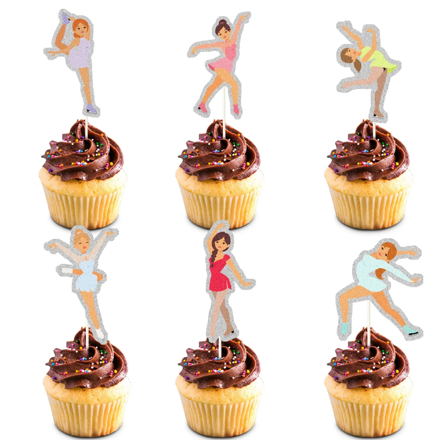 18 Pcs Ice Skating Girl Cupcake Toppers - Kid Girls Birthday Decorations - Baby Shower Birthday Cake Picks