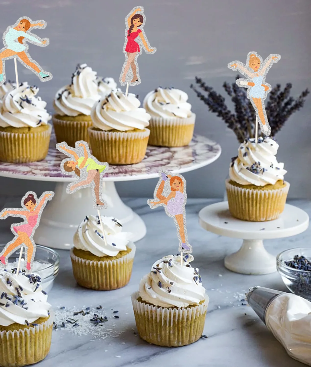 18 Pcs Ice Skating Girl Cupcake Toppers - Kid Girls Birthday Decorations - Baby Shower Birthday Cake Picks