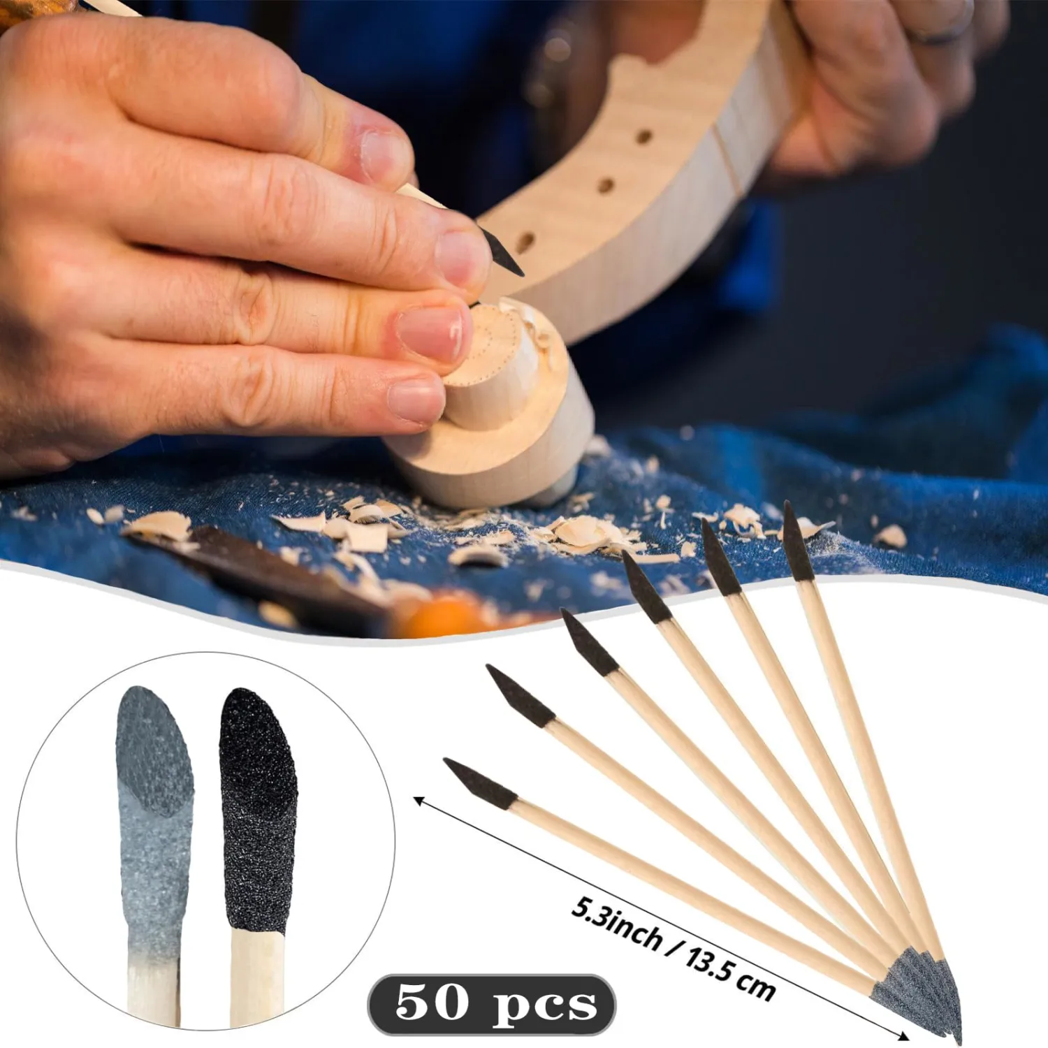 50 Pack Sanding Sticks, Double End Matchsticks Sanding Sticks for Plastic Models, Fine Detailing Sanding Tools for Tight Spaces Wood, 150&280 Grit, 5.4 x 0.2 Inch