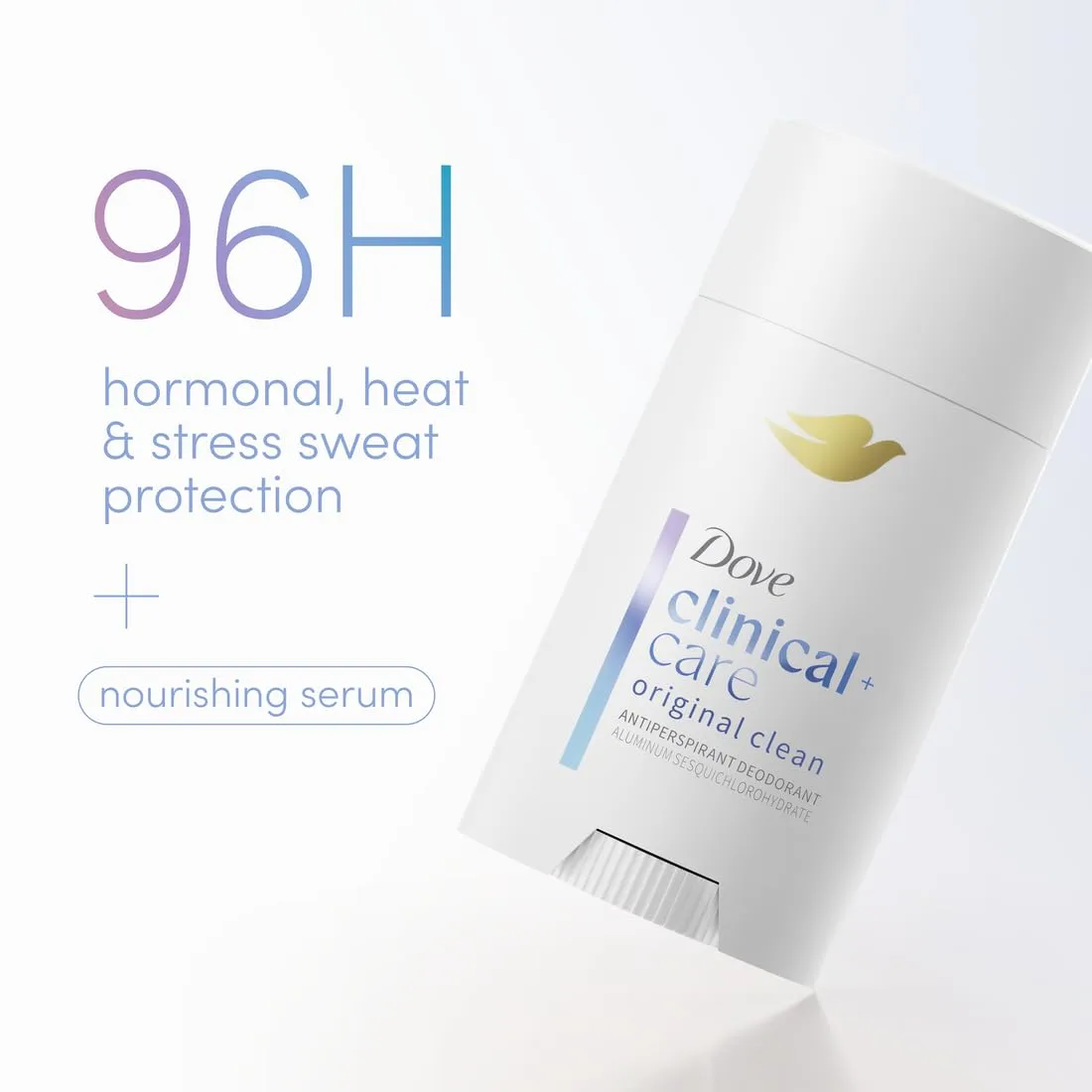 Dove Clinical + Care Antiperspirant Deodorant Invisible Solid Stick for Women Original Clean with Nourishing Serum 2.6 oz