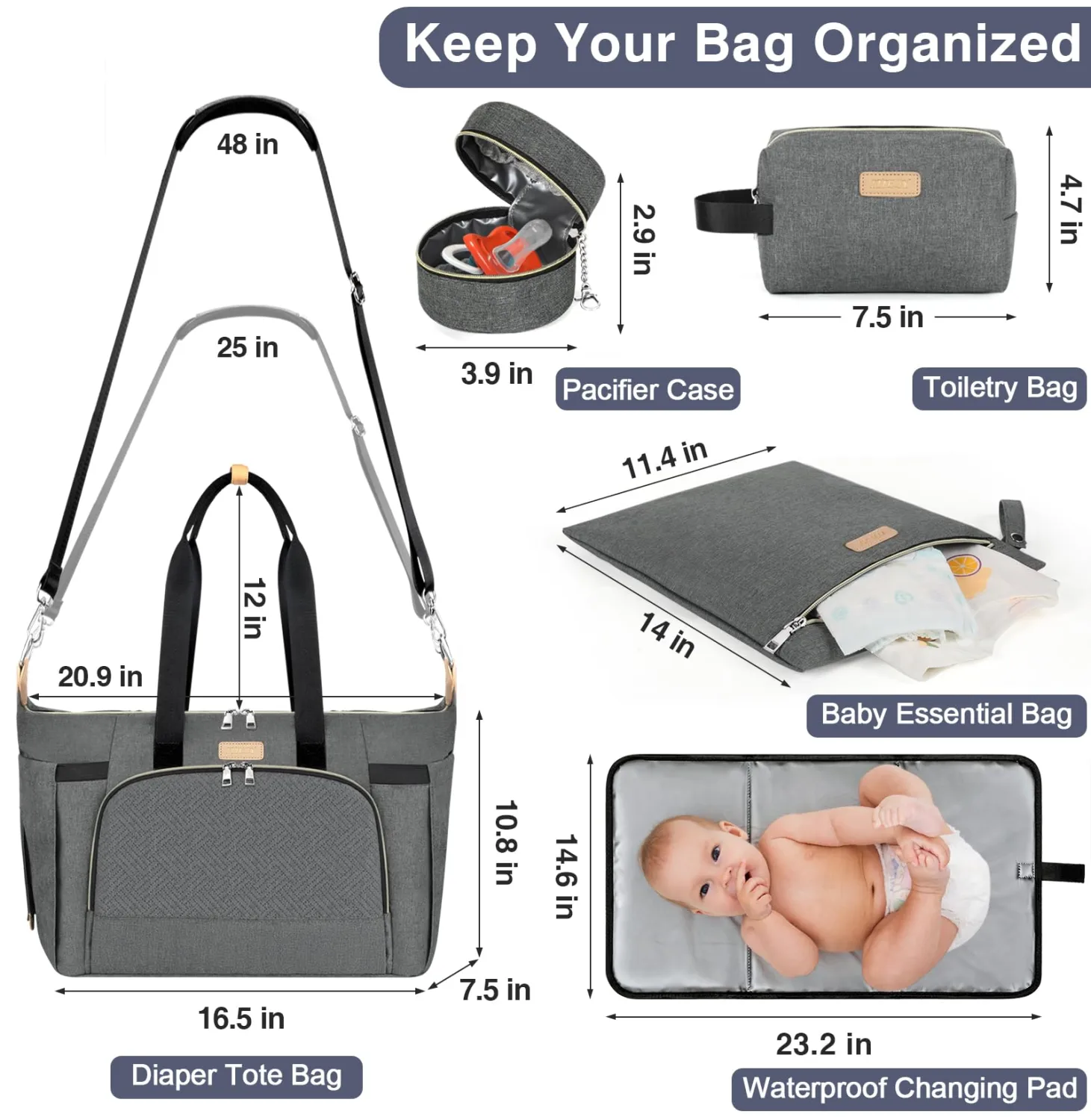 ITIEZY Diaper Bag Tote for Baby - Large Mommy Bag with Portable Changing Pad Pacifier Case, Hospital Bags Travel Baby Bag
