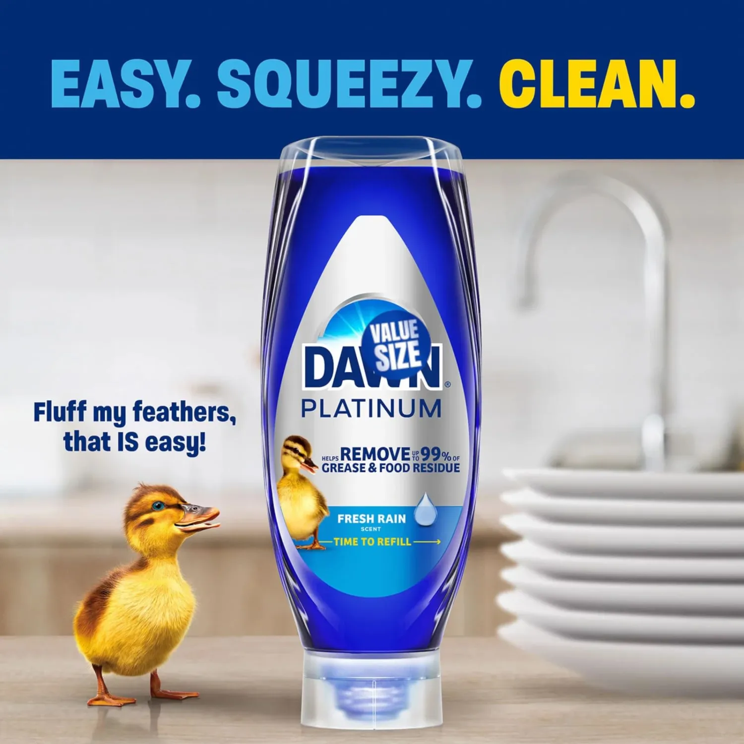 Dawn EZ Squeeze Platinum Liquid Dish Soap, 20.5 Fl Oz (Pack of 3), Lemon Scent, bundled with Heavy Duty Scotch Brite Sponge