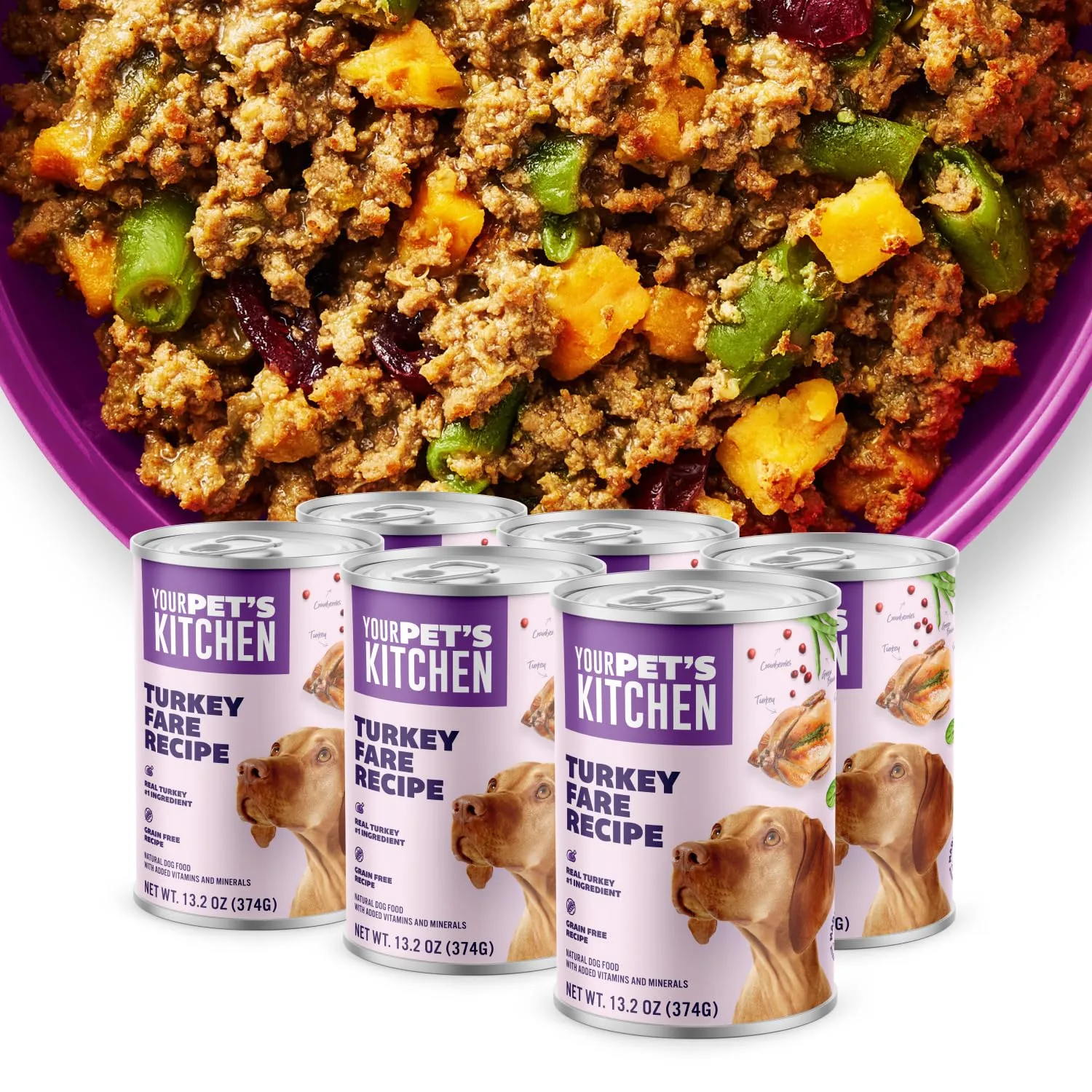 Your PET'S Kitchen Wet Dog Food, Turkey Fare Recipe - 13.2 oz Cans (Pack of 6), Made in The USA with Real Turkey