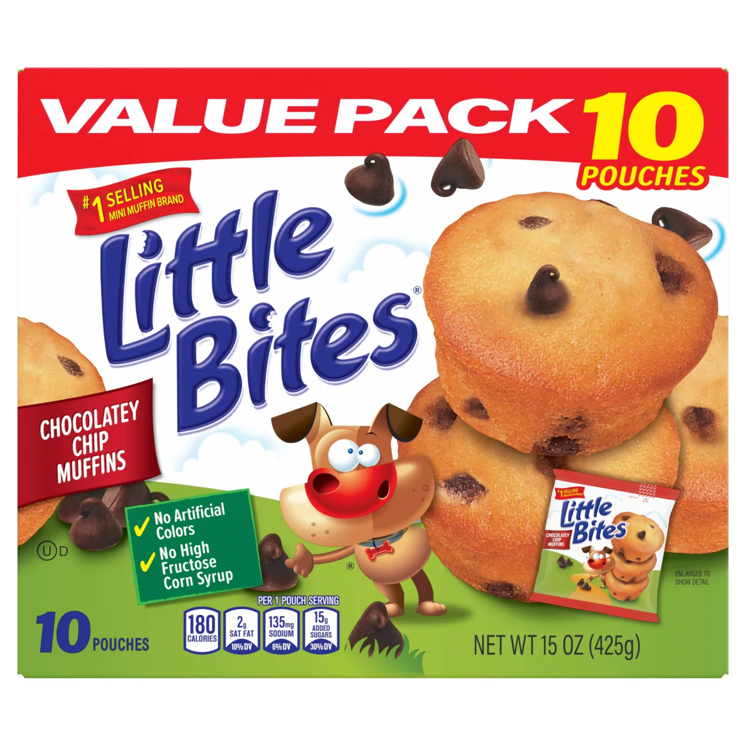 (Value Pack) Little Bites Chocolatey Chip Muffins, 10 individual packs, (1.5 oz each), Made with Real Chocolate Chip Mini Muffins, 15 oz Multipack