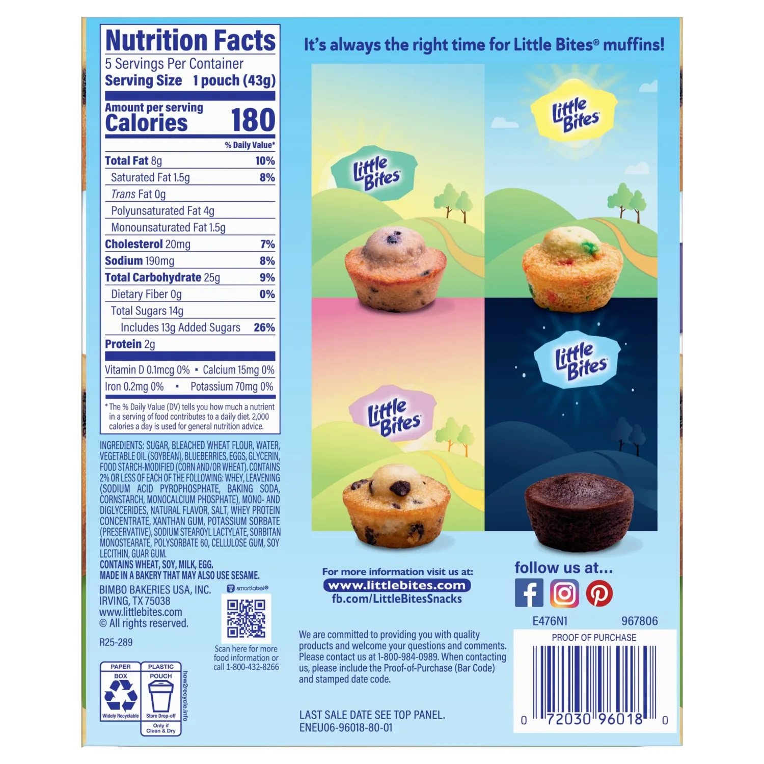 Little Bites Blueberry Muffins, 5 individual packs, (1.5 oz each), Real Blueberries Mini Muffins, 7.5 oz Multipack