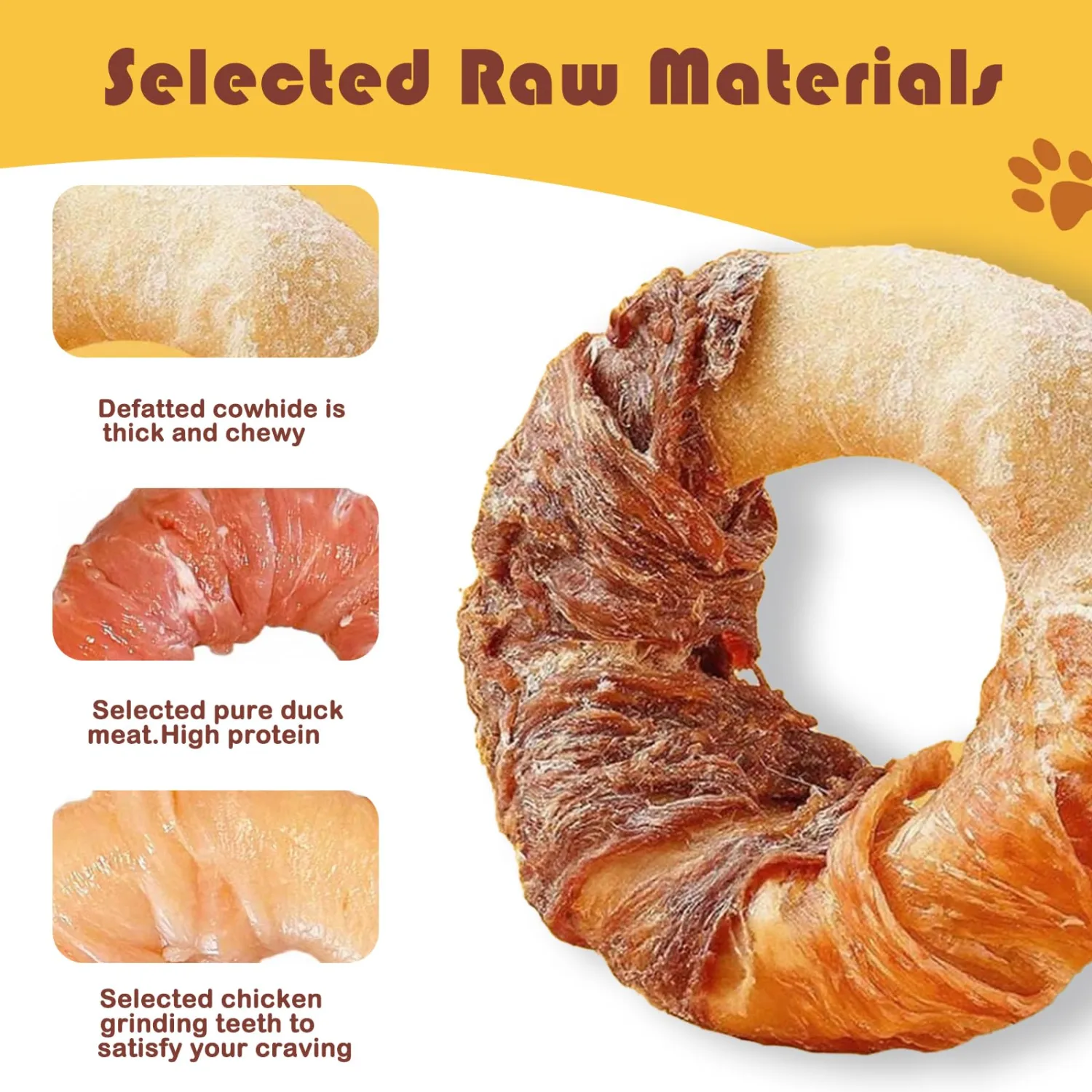 Dog Donut Treats,Chicken Duck Wrapped Rawhide Donuts,Long Lasting Chewy Snacks(Pack of 4)