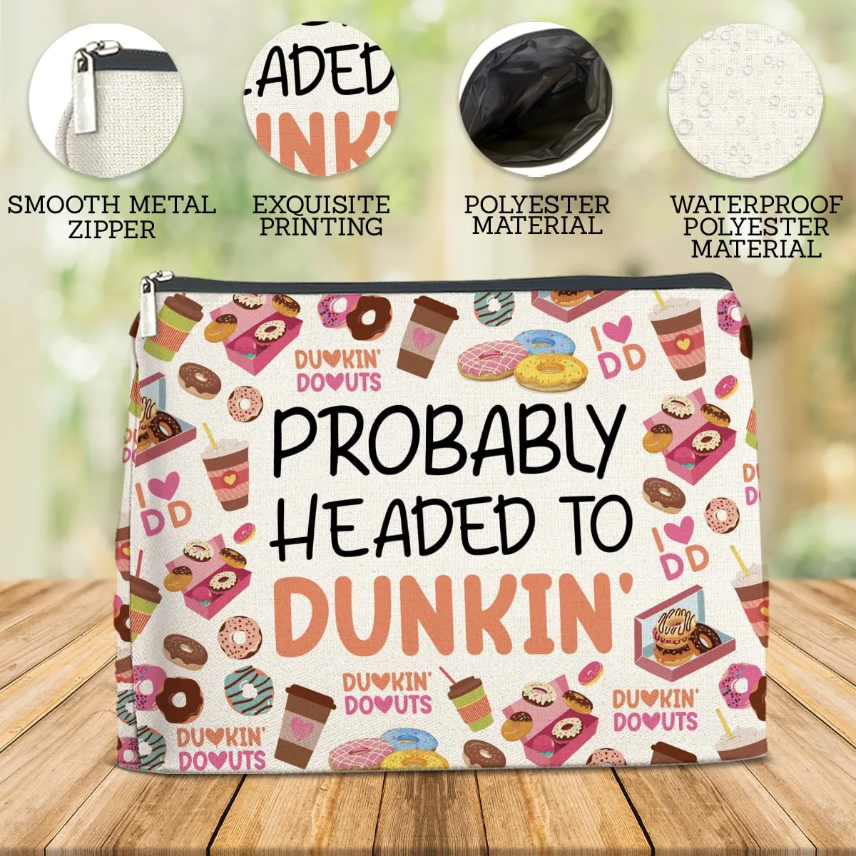 Nurawo Probably Headed Makeup Bag Donut Cosmetic Bags for Women Donut Lover Gifts Chic Coffee Refreshment Merch Makeup Pouch With Zipper