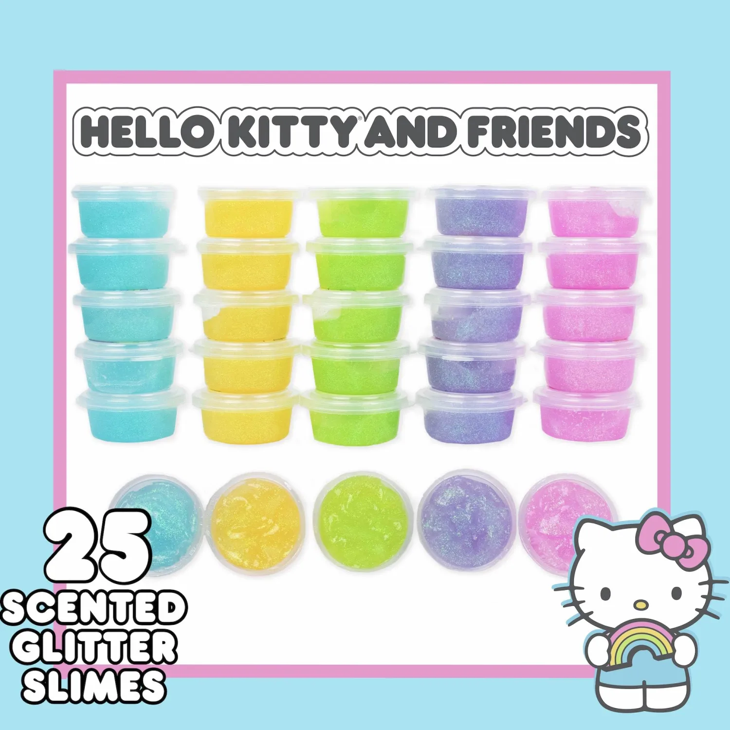 Hello Kitty Ultimate Slime Set, 25-Pack Scented Glitter Slimes, Party Favors for Kids 8-12, Slime Bulk, Mini Slime, Sanrio Stuff