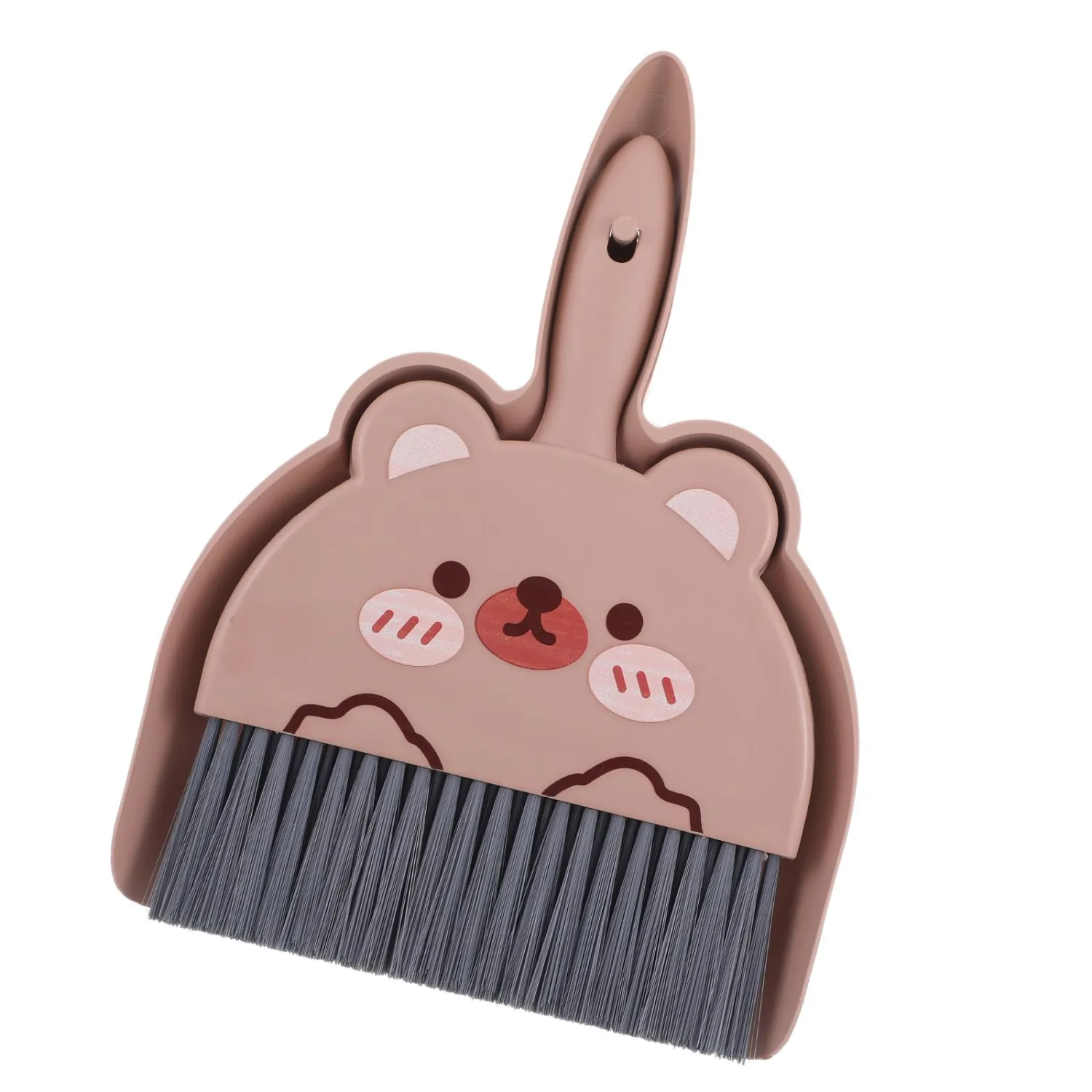 Portable Hand Broom and Dustpan Set, Cute Mini Dustpan and Brush with Bear Pattern, Small Cartoon Space Cleaning Tool for Home Office Desktop Car Camping Kitchen Tabletop (Brown)