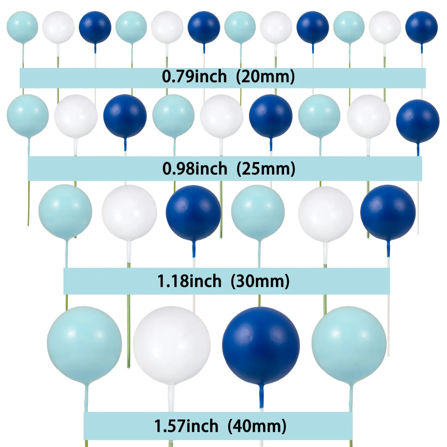 Gyufise 30Pcs Ball Cake Picks Colorful Ball Shaped Cake Topper Mini Balloons Pearl Balls Cupcake Picks Ball Cake Insert Topper for Birthday Party Wedding Decoration Supplies Blue White Dark Blue
