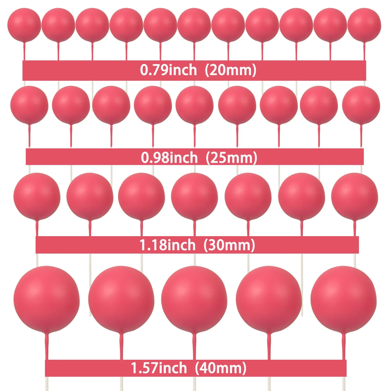 Gyufise 30Pcs Balls Cake Toppers Ball Cake Picks Foam Ball Shaped Cupcake Toppers Mini Balloons Baby Shower Cake Decorations for Wedding Enaggement Bridal Shower Birthday Party Supplies Rose Red