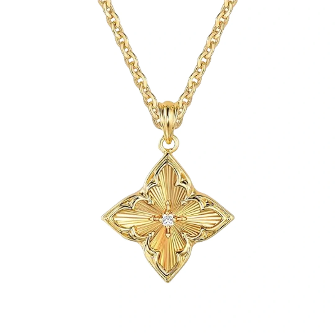 14k Gold-plated Zircon Pendant Necklace With A Clavicle Chain