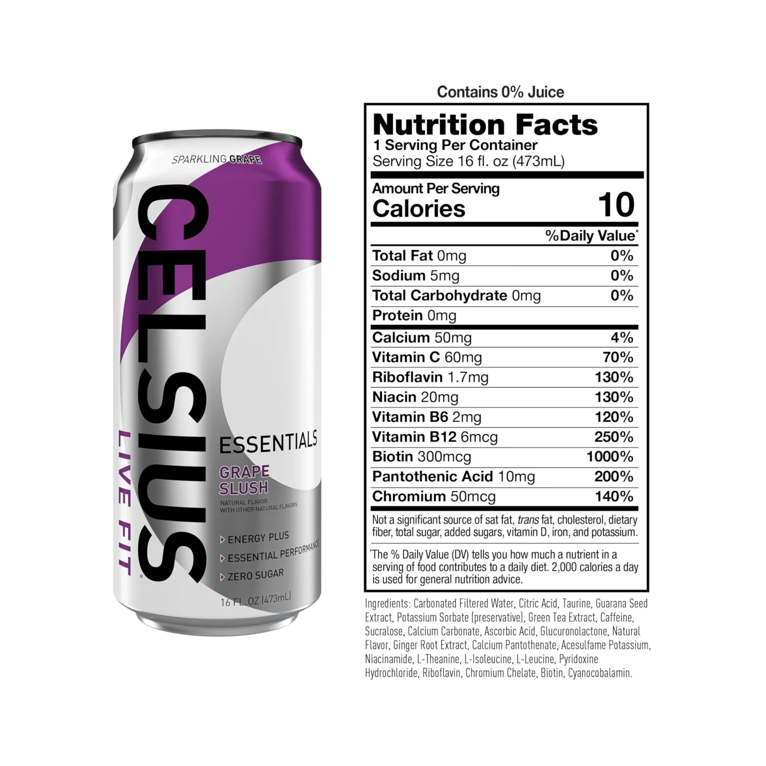 CELSIUS Essentials™ Sparkling Grape Slush, Sugar Free Performance Energy Drink, Can, 16 Fl Oz (Pack of 12)