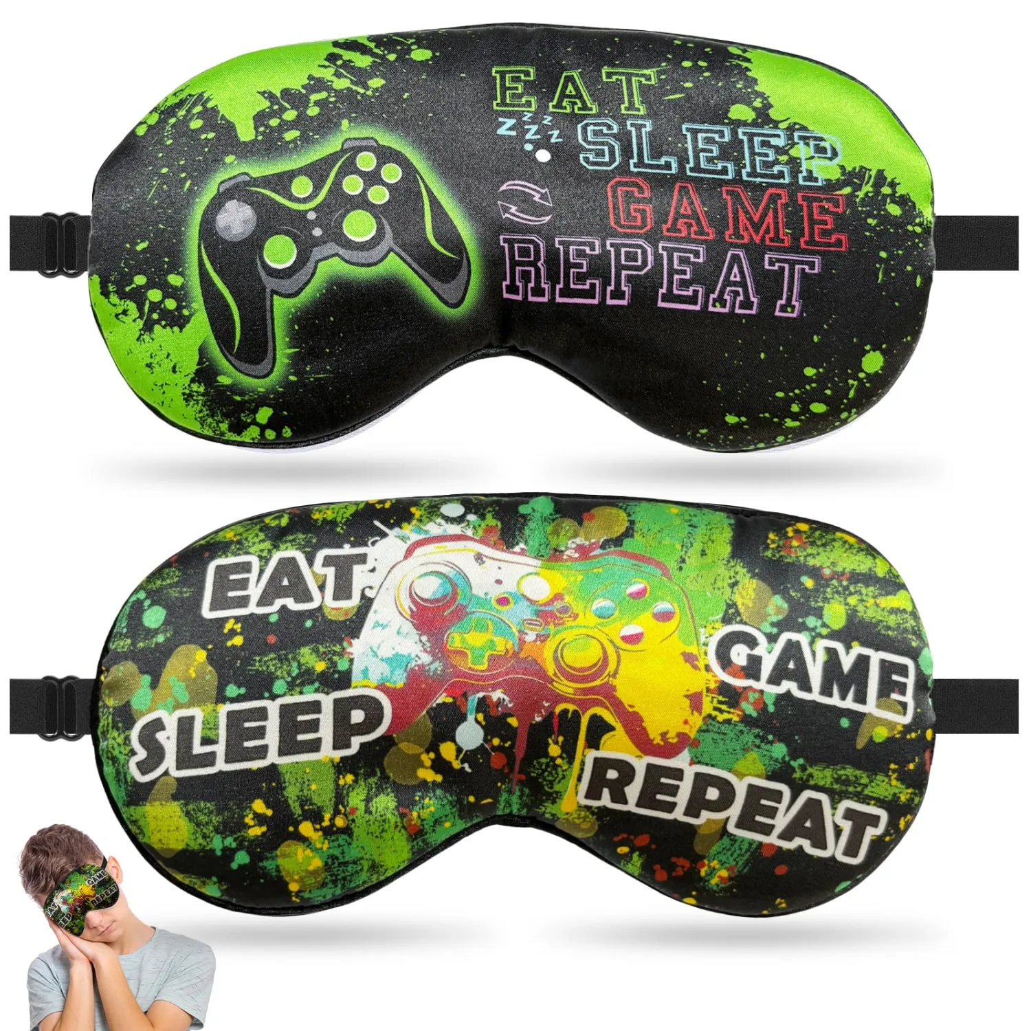 2 Pcs Sleep Eye Mask, Guys Blackout Sleeping Mask for Kids Adult Children's Travel Eye Mask Eye Cover Blindfold for Game (2 Pcs Game Mask - Style 4)