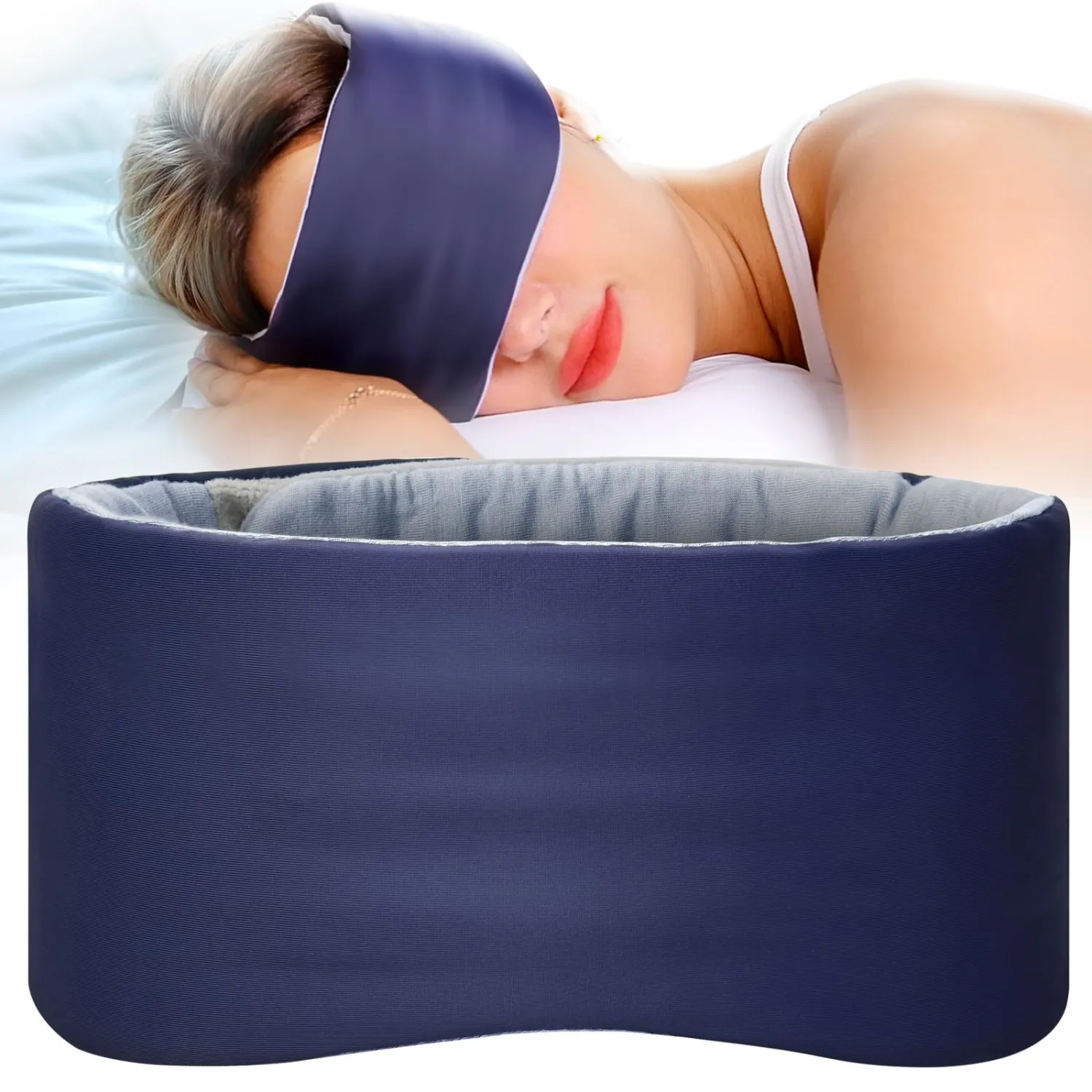 Sleep Mask, Eye Mask for Sleeping, Upgrade Ultra-Soft Blackout Eye Cover for Women Men, Wider Adjustable Strap for Side Sleeper, Travel, Nap, Yoga, Relief Eye, Navy Blue