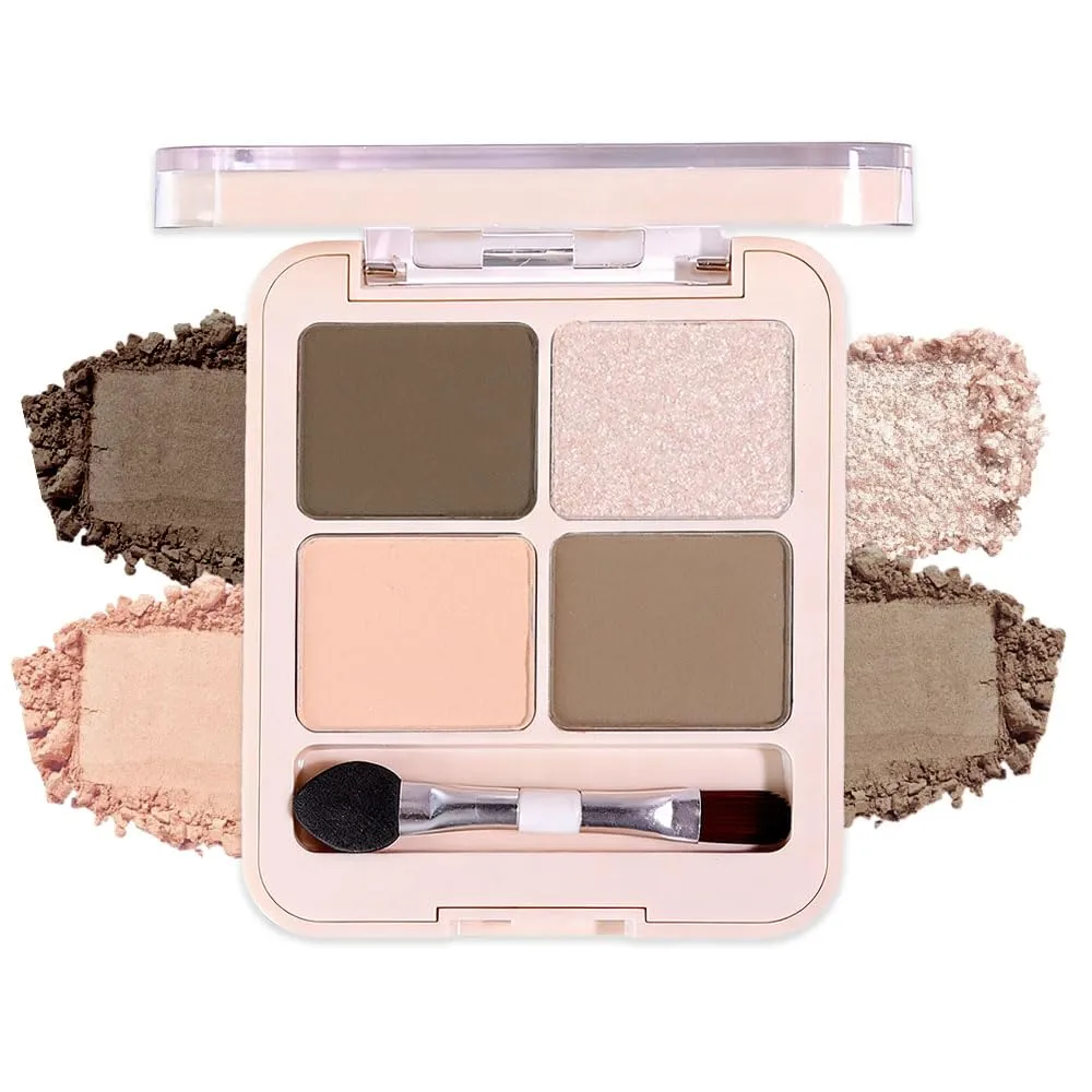 Nude Brown Champagne 4Colors Eyeshadow Makeup Palette with Brush Mirror,Natural Neutral Powde Eye Shadow Palettes for Older Women,Long Lasting Naturing-Looking,Lightweight Eye Makeup Kit Travel Size