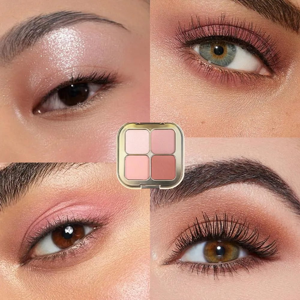 Pink Champagne Taupe 4Colors Eyeshadow Makeup Palette with Mirror,Natural Neutral Powde Eye Shadow Palettes for Older Women,Long Lasting Naturing-Looking,Lightweight Eye Makeup Kit Travel Size,Vegan