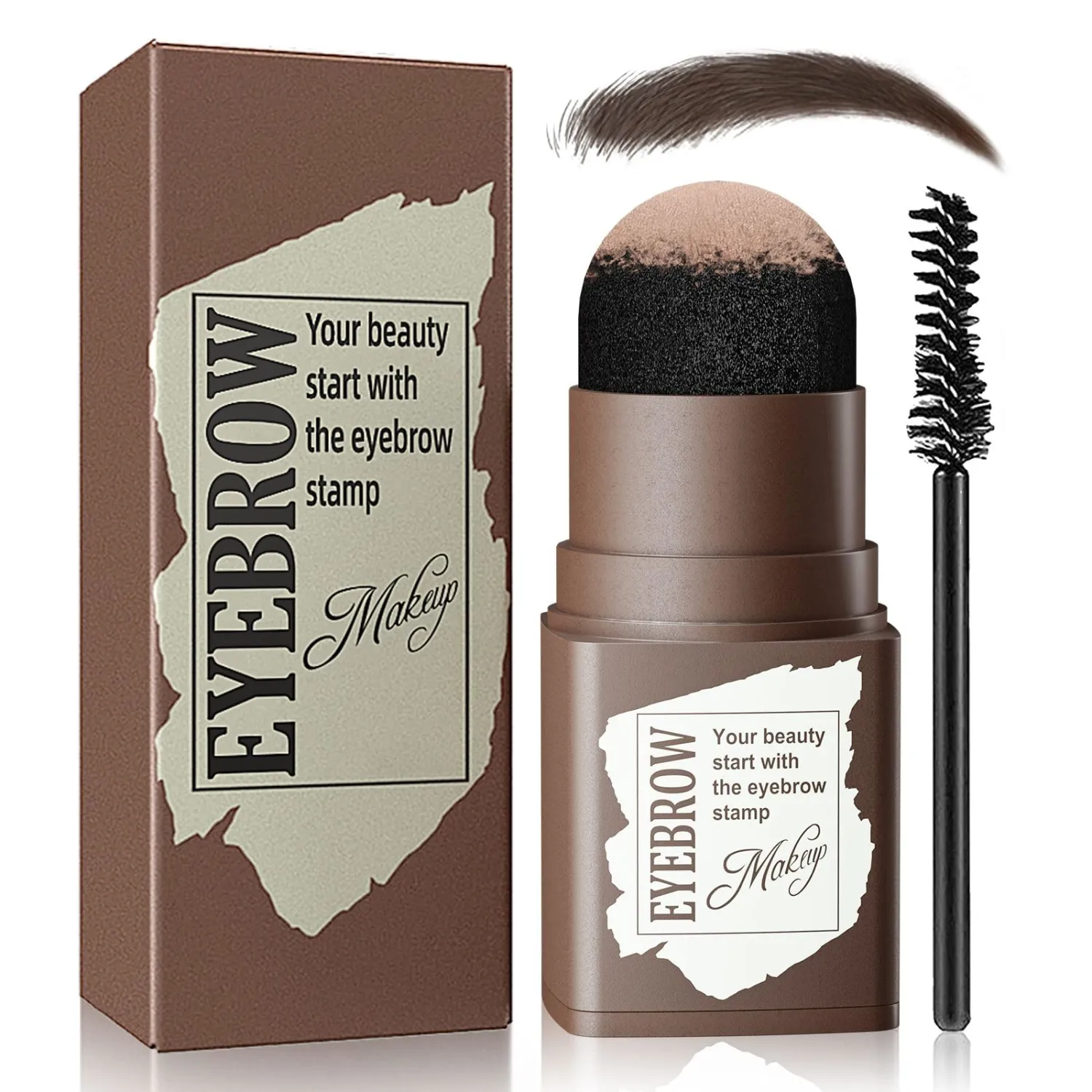 Eyebrow Stamp and Eyebrow Stencil Kit, Eyebrow Powder with 24 Reusable Eyebrow Stencils Kit for Beginners to Natural Brow, 1 Step Brow Stamp Kit Smudge-Proof & Long-lasting & Waterproof (Black Brown)