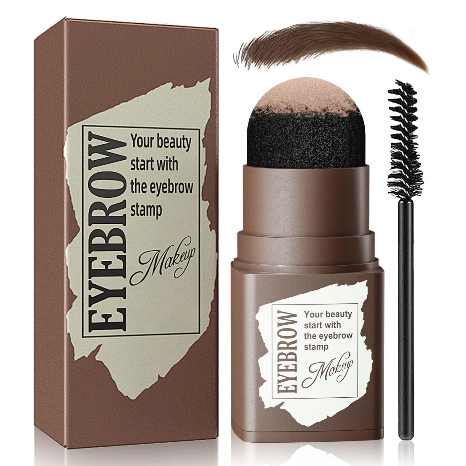Eyebrow Stamp and Eyebrow Stencil Kit, Eyebrow Powder with 24 Reusable Eyebrow Stencils Kit for Beginners to Natural Brow, 1 Step Brow Stamp Kit Smudge-Proof & Long-lasting & Waterproof (Dark Brown)