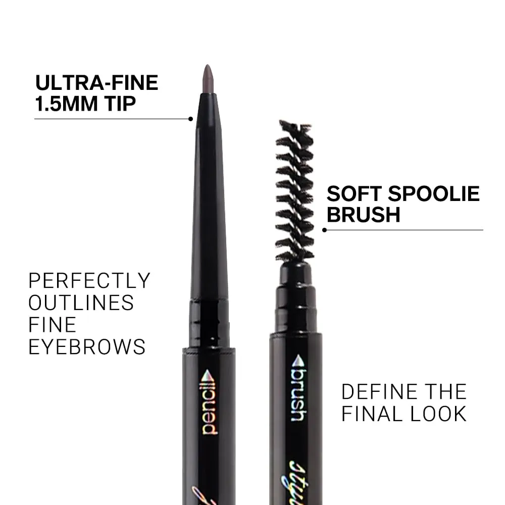 5 Pcs Dual-Sided Auto-rotate Ultra-Fine Tip Eye Brow Pencils Pack,Draws Tiny Precise Brow Makeup, Defines, Fills Brows, Shapes, Contours, Combs, ‌1mm Pen Point (2*Black+2*Tea+Gray)