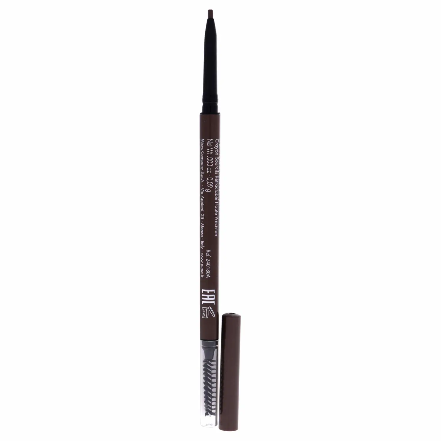 PUPA Milano High Definition Eyebrow Pencil - Easily Shape And Define Flawless Eyebrows - Fill And Volumize For Beautiful Thick Brows - Sculpt Your Arches With Smooth Precision - 002 Brown - 0.003 Oz