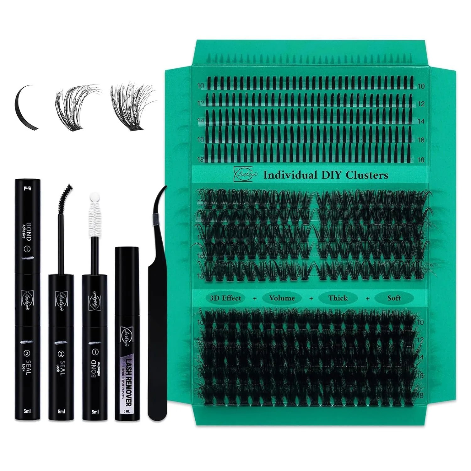 Lash Clusters Kit Cat Eye Lashes Clusters Kit Wispy Eyelash Clusters 3D Effect Cluster Eyelash Extensions Pestañas Postizas Naturales+Lash Bond&Seal,Remover and Tweezers (Spike+Cat50D+80D Kit)
