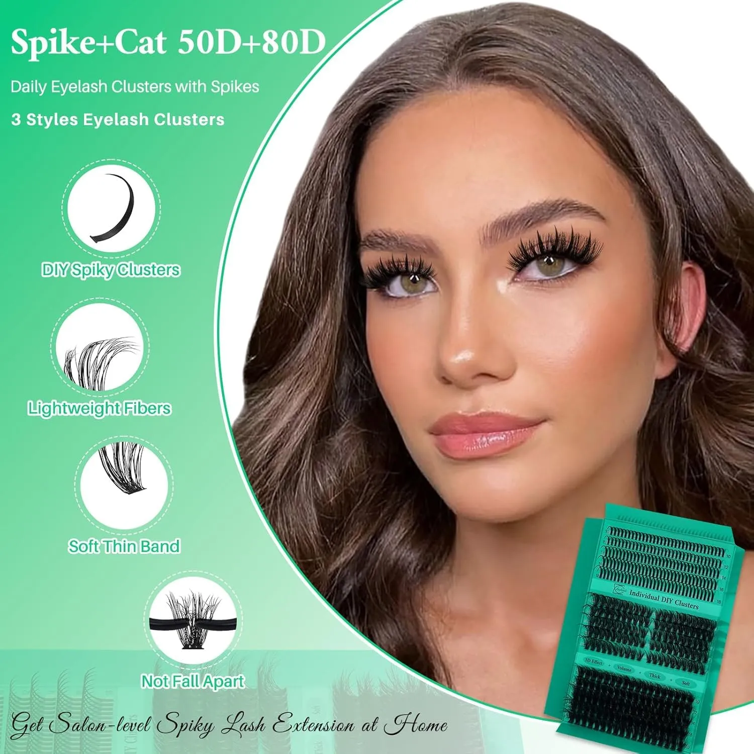 Lash Clusters Kit Cat Eye Lashes Clusters Kit Wispy Eyelash Clusters 3D Effect Cluster Eyelash Extensions Pestañas Postizas Naturales+Lash Bond&Seal,Remover and Tweezers (Spike+Cat50D+80D Kit)