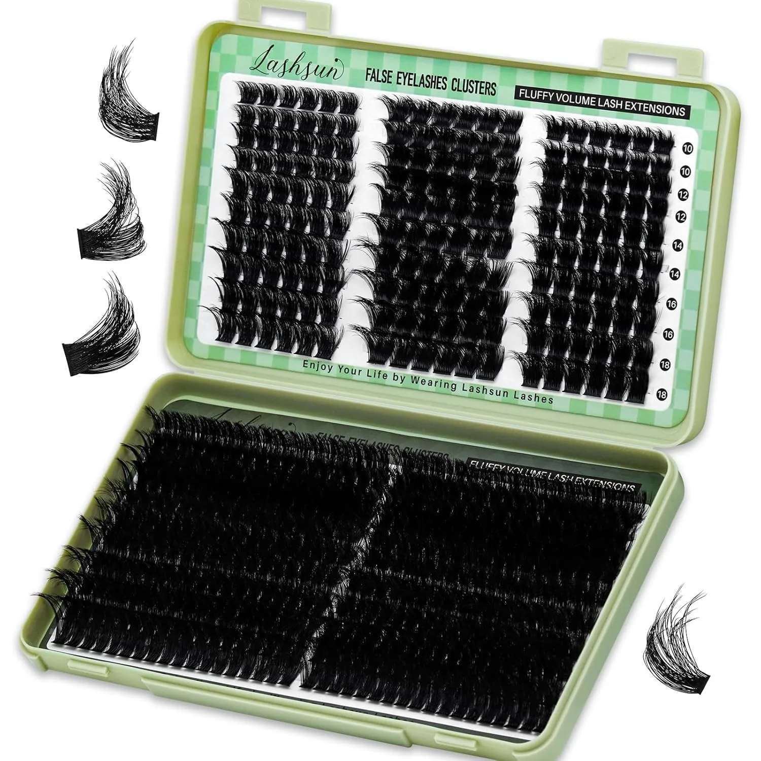 Cluster Lashes Kit 540pcs Mixed Length 3D Effect Volume Lashes Kit Soft and Comfortable False Eyelashes Extension, DIY Long Lasting Lashes At Home For Daily Lifte and Party (WL+200D Lash Only)