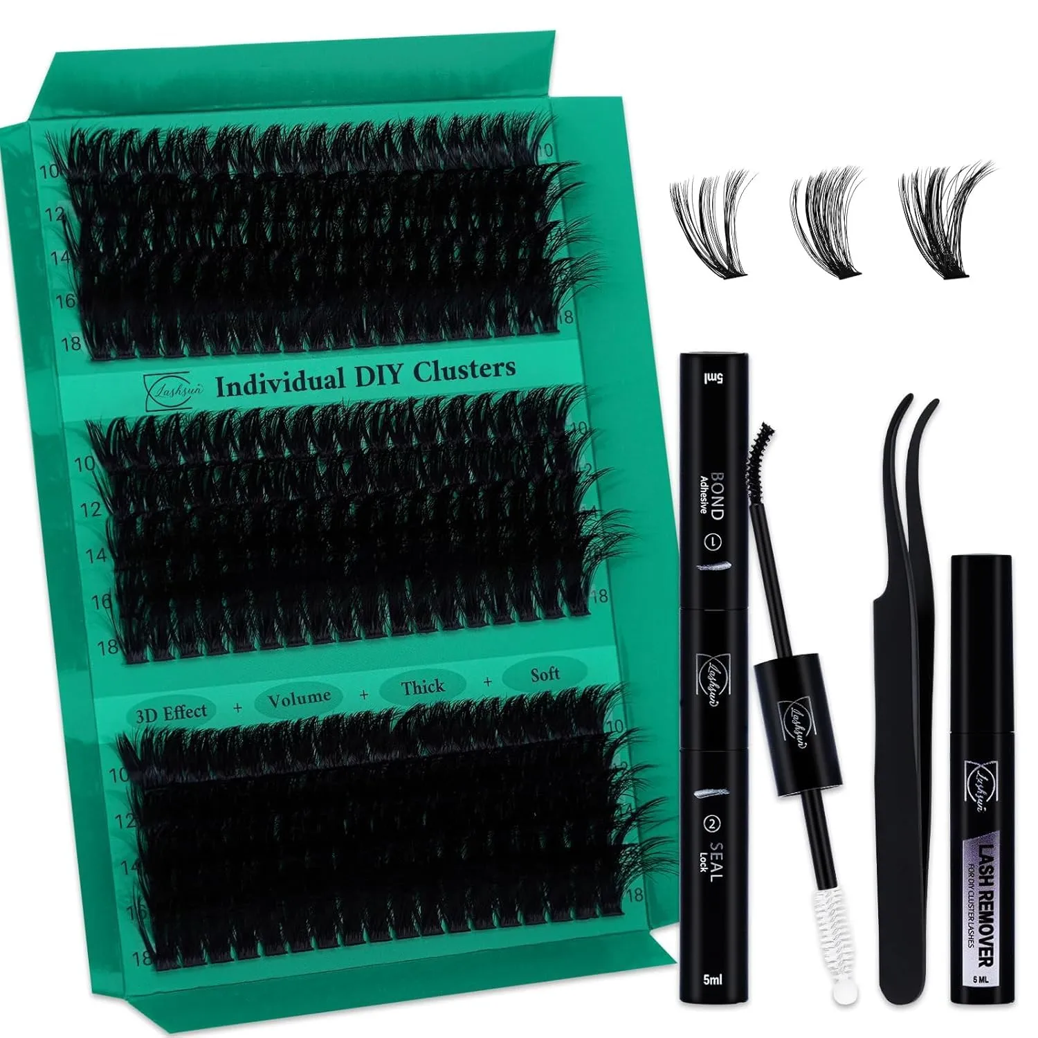 Lash Clusters Kit Wispy Lashes Clusters 3D Effect DIY Lashes Home or Travel Cluster Eyelash Kit Pestañas Postizas Naturales+Lash Bond&Seal,Lash Remover,Lash Tweezers (70D+80D+90D Kit)