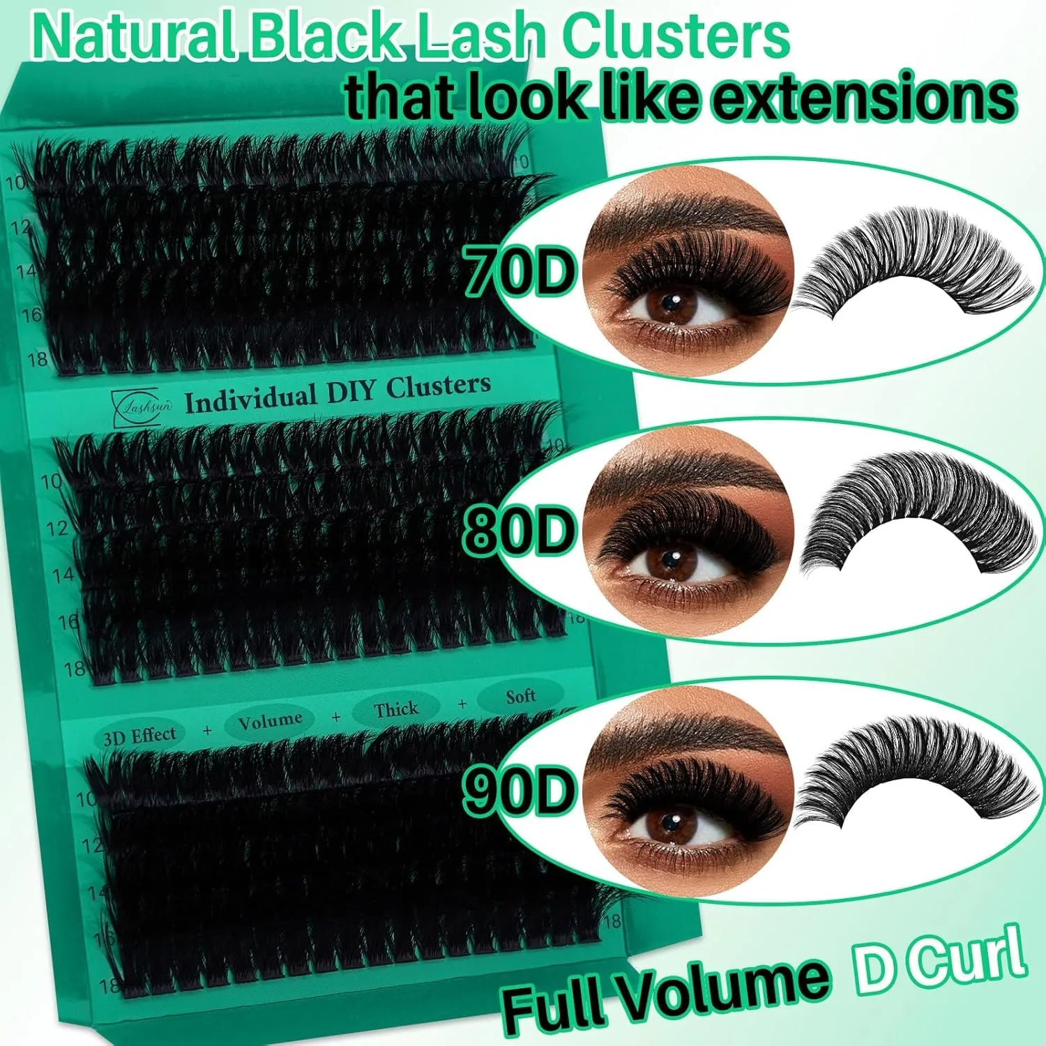 Lash Clusters Kit Wispy Lashes Clusters 3D Effect DIY Lashes Home or Travel Cluster Eyelash Kit Pestañas Postizas Naturales+Lash Bond&Seal,Lash Remover,Lash Tweezers (70D+80D+90D Kit)