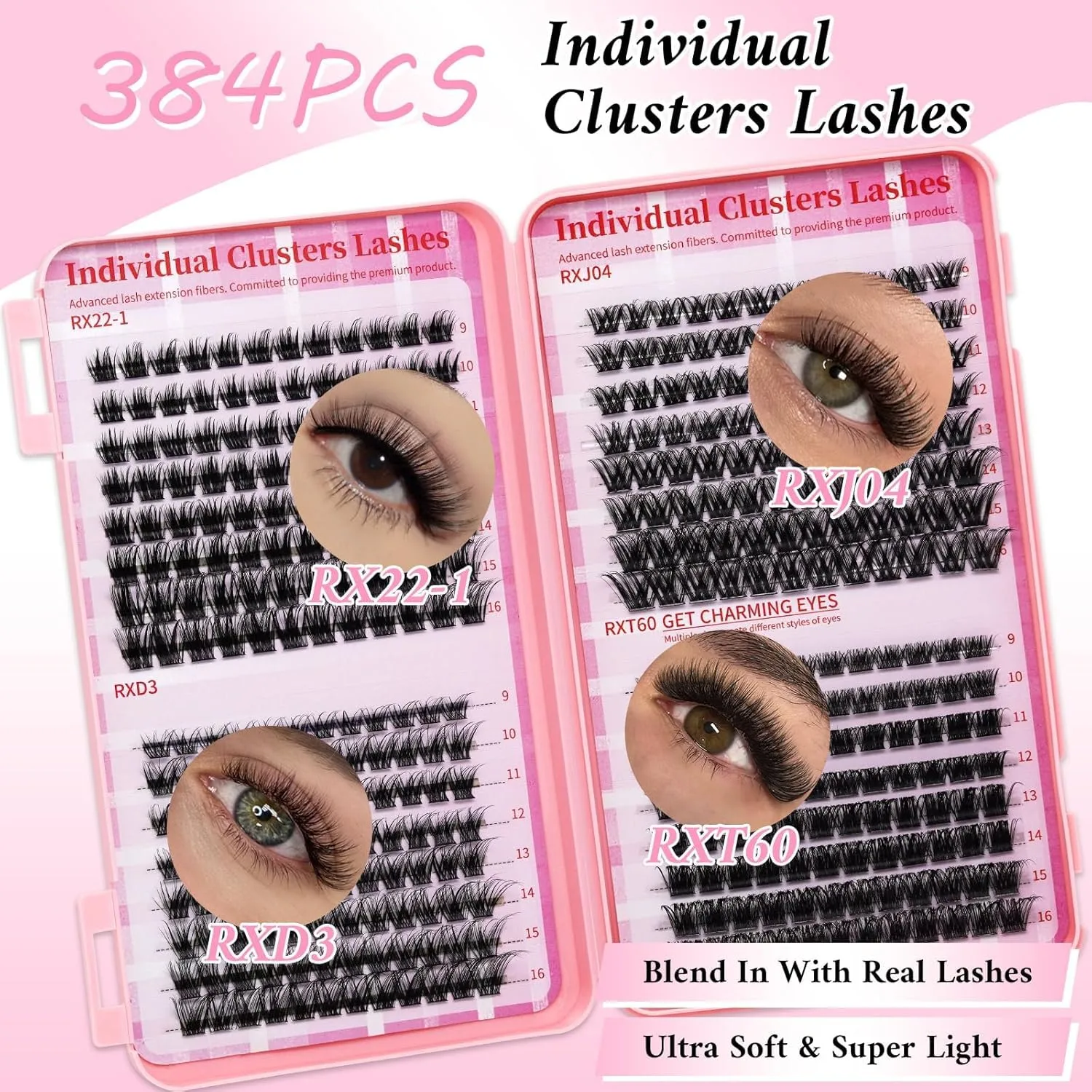 Lash Clusters Kit Colored Eyelash Clusters 384pcs Wispy Cluster Eyelash Extensions Pestañas Postizas Naturales DIY Lash Extension Kit with Lash Bond&Seal,Lash Tweezers (Color-003)