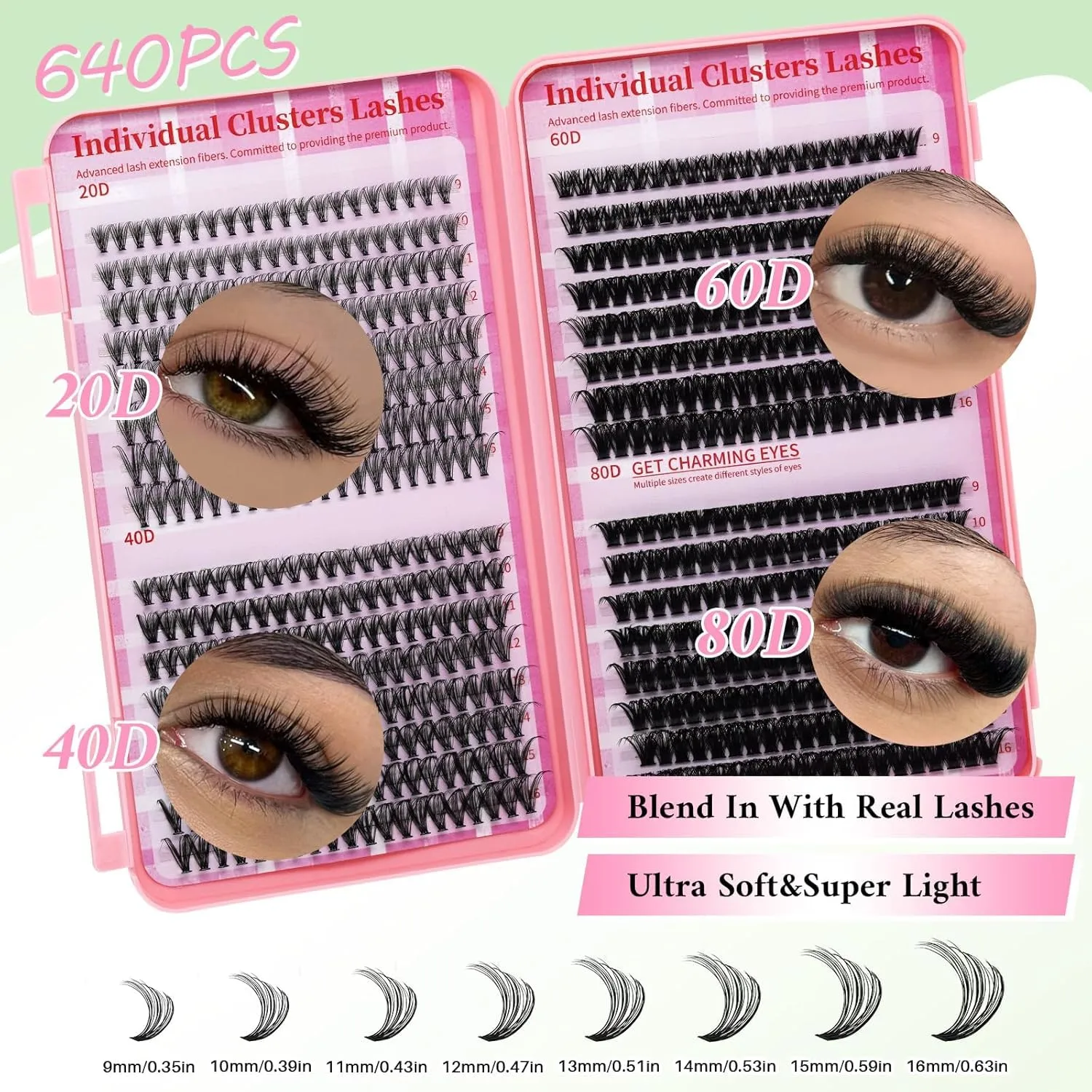 Lash Clusters Kit 640pcs Eyelash Clusters Wispy Cluster Eyelash Extensions Pestañas Postizas Naturales Lash Extension Kit with Lash Bond&Seal,Lash Tweezers (Color-004)