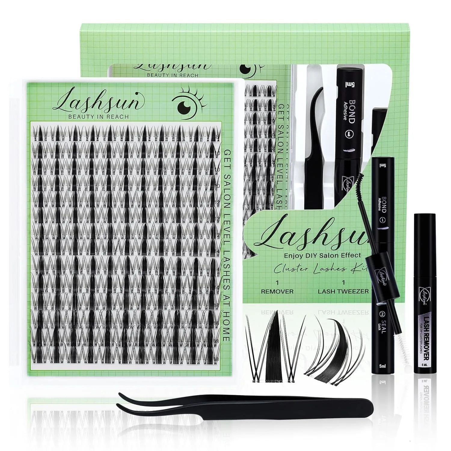 Fairy Lash Clusters Kit Lashes Clusters Wet-Look Spiky DIY Home or Travel Cluster Eyelash Extensions Pestañas Postizas Naturales Invisible Lash Band+Lash Bond&Seal,Tweezers (Fairy Kit)