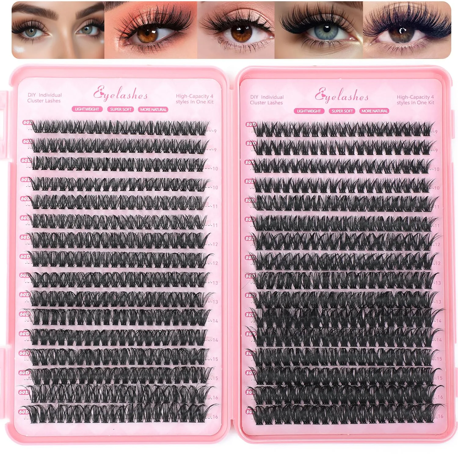 Manga Lash Clusters, 640 Pcs Eyelashes Clusters Extensions 9-16mm Individual Lashes D Curl Fluffy Wispy False Eyelashes Thin Band (60D&80D)