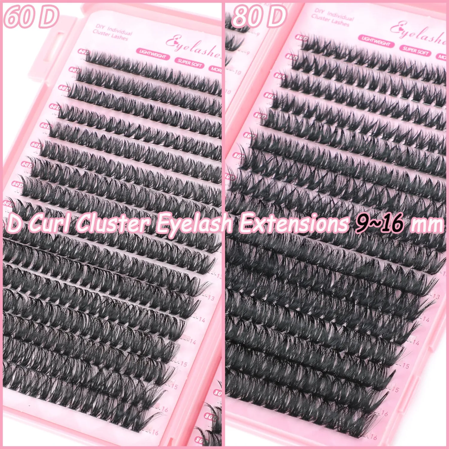 Manga Lash Clusters, 640 Pcs Eyelashes Clusters Extensions 9-16mm Individual Lashes D Curl Fluffy Wispy False Eyelashes Thin Band (60D&80D)