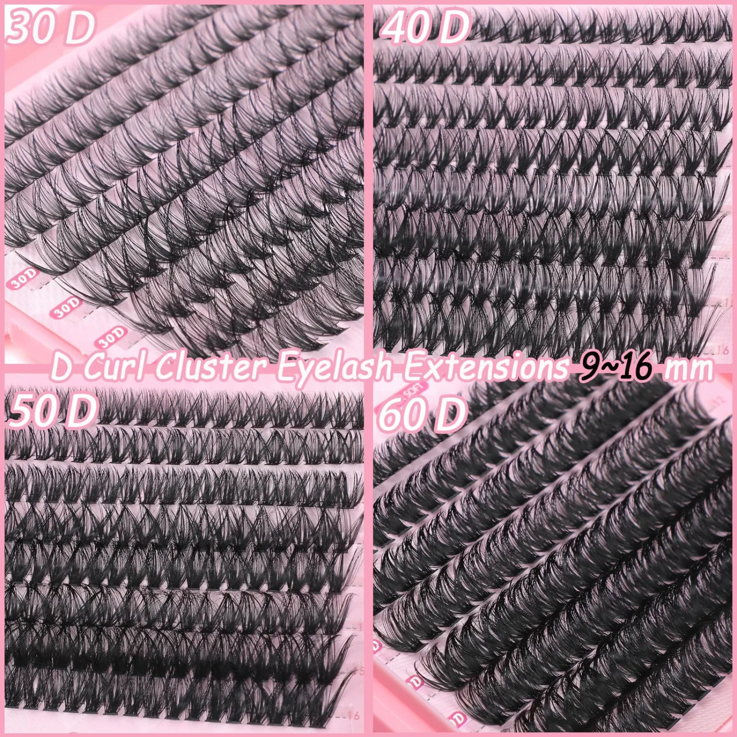 Manga Lash Clusters, 640 Pcs Eyelashes Clusters Extensions 9-16mm Individual Lashes D Curl Fluffy Wispy False Eyelashes Thin Band (30D&40D&50D&60D)