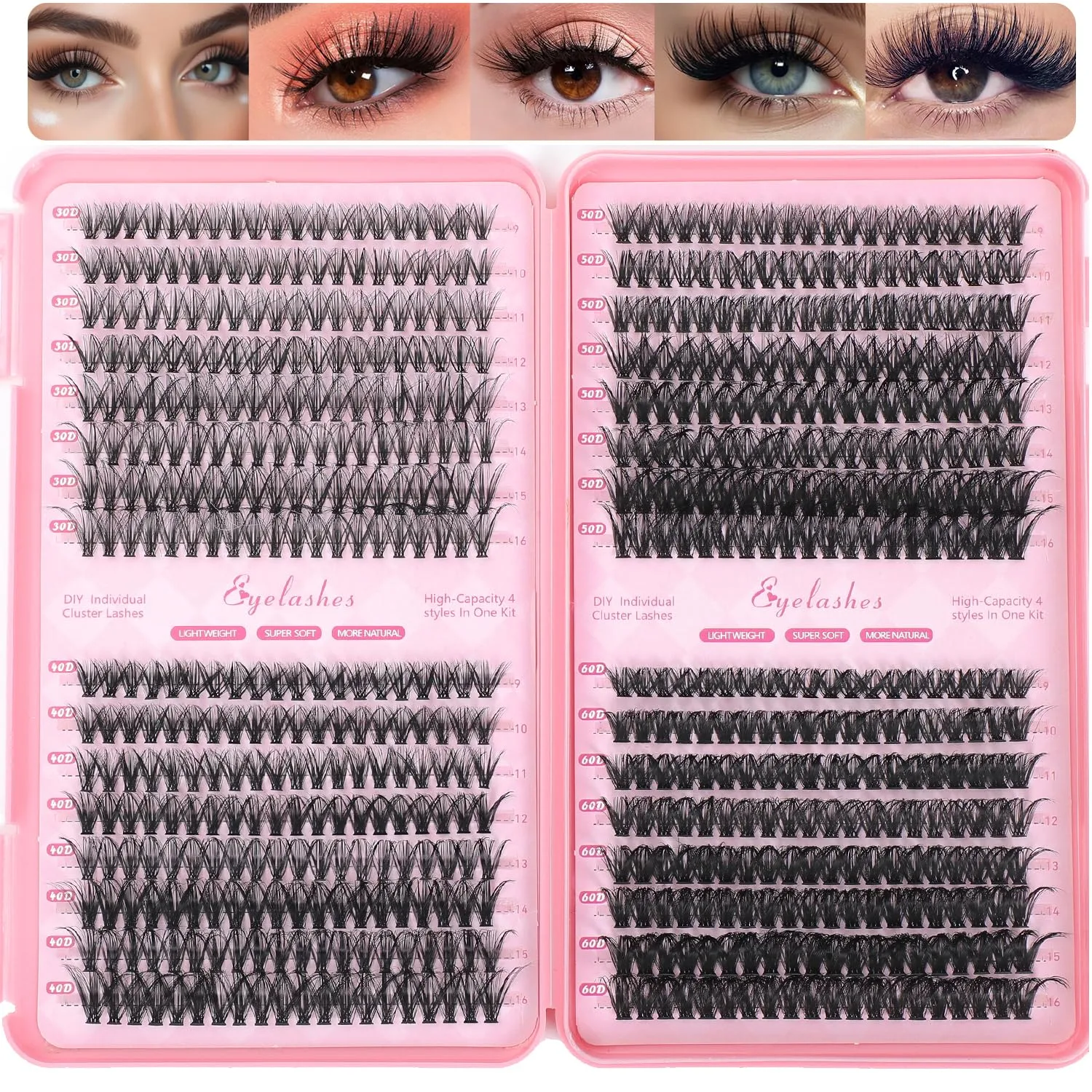 Manga Lash Clusters, 640 Pcs Eyelashes Clusters Extensions 9-16mm Individual Lashes D Curl Fluffy Wispy False Eyelashes Thin Band (30D&40D&50D&60D)