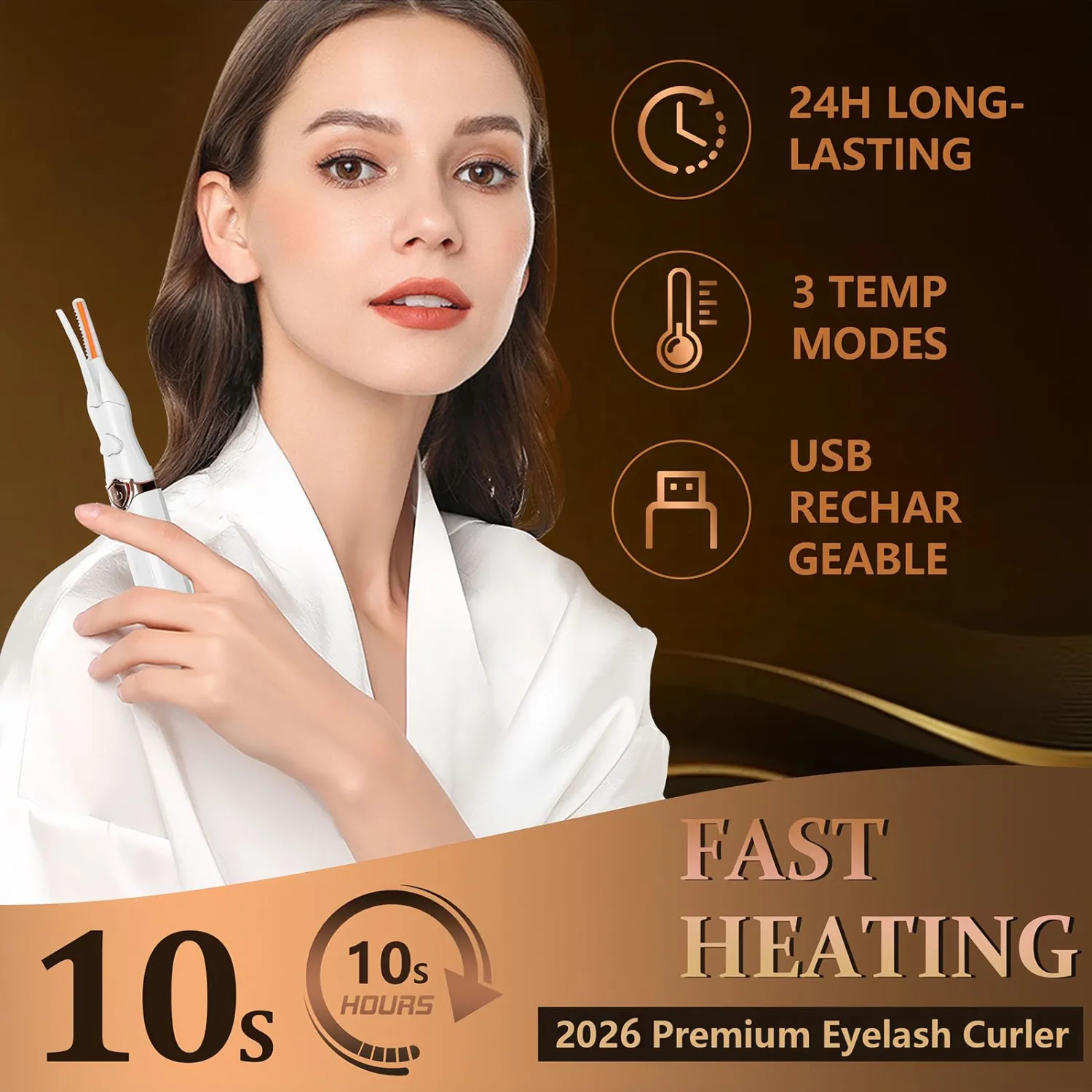 Heated Eyelash Curler - 2-in-1 Clip-Type Design, 3 Temperature Modes, USB Rechargeable Electric Eyelash Curler, Natural Curling 24H Long-Lasting Curl, Gift for Women & Girls, White-EC