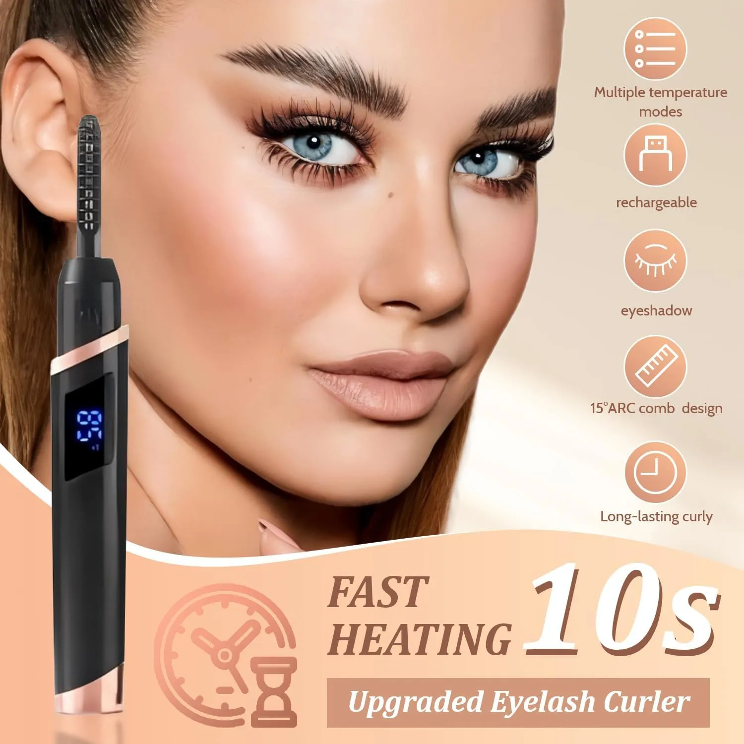 Heated Eyelash Curler for Women, Electric Lash Curler with 4 Temperature Modes, 10s Fast Heating, Type-C Rechargeable & Portable, Long Lasting Curl, Black (Black)