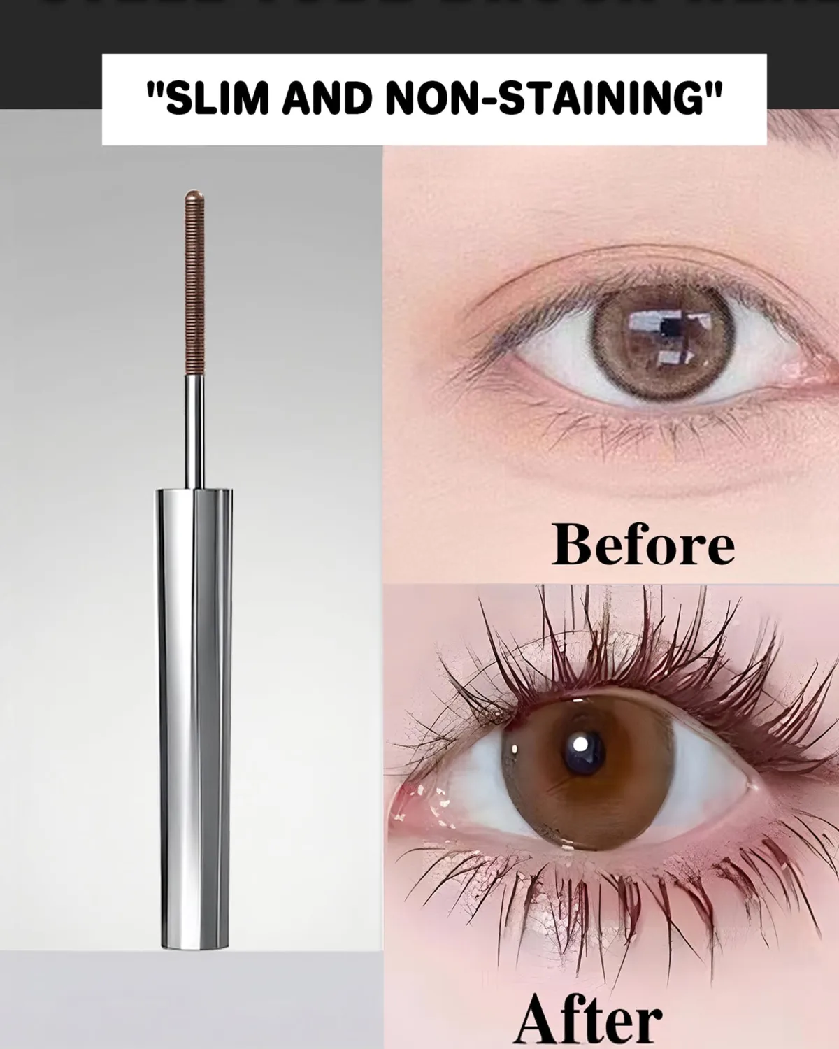 Waterproof Mascara Brown, 2026 New Lengthening Tubing Mascara Waterproof Quick Drying Curling Mascara, 3D Curling Eyelash