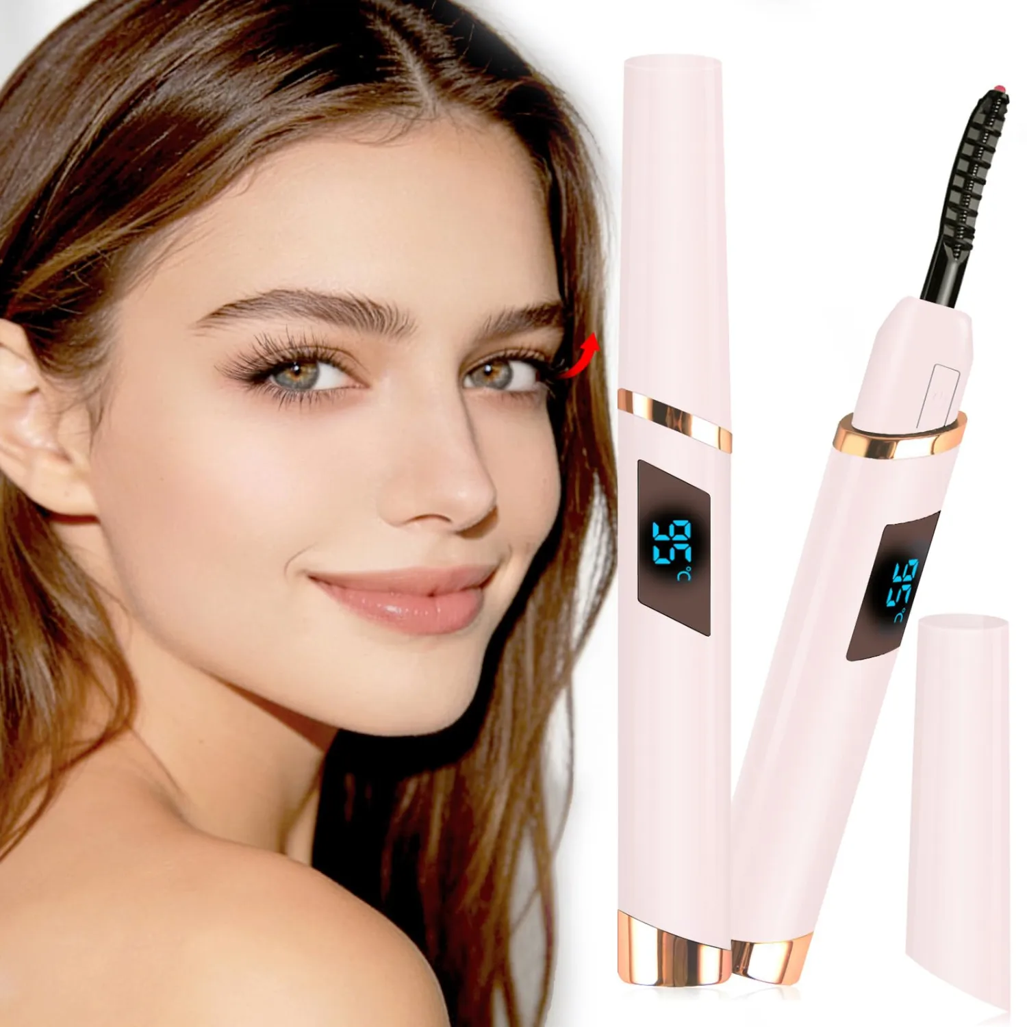 Heated Eyelash Curlers with Battery Indicator, Electric Eyelash Curler 3 Temperature Modes LED Display USB Rechargeable Makeup Tools, Heated Lash Curler Ideal Christmas Gift for Women, Sakura Pink