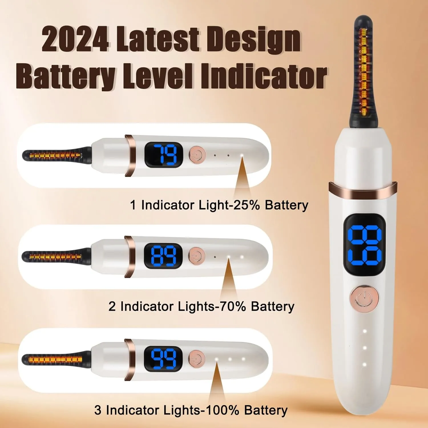 Heated Eyelash Curlers with Battery Indicator, Electric Eyelash Curler 3 Temperature Modes LED Display USB Rechargeable Makeup Tools, Heated Lash Curler Ideal Christmas Gift for Women W-1