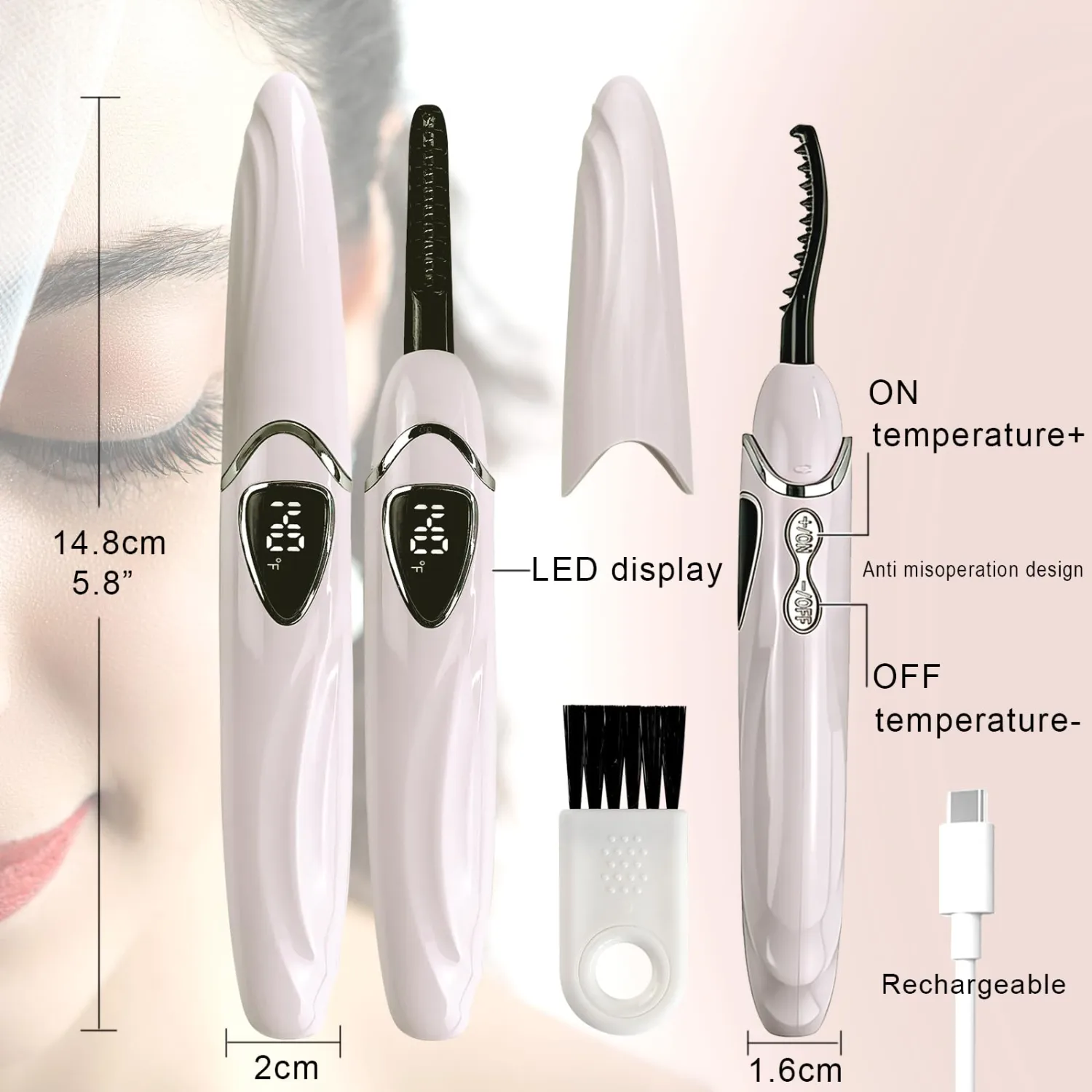S600 Heated Eyelash Curler - Lash Curler Heated with Accurate Temperature Control, Intelligent Auto Power Off for Natural Makeup & Long-Lasting Curls | Heated Lash Curler S600 (Pink+Silver)