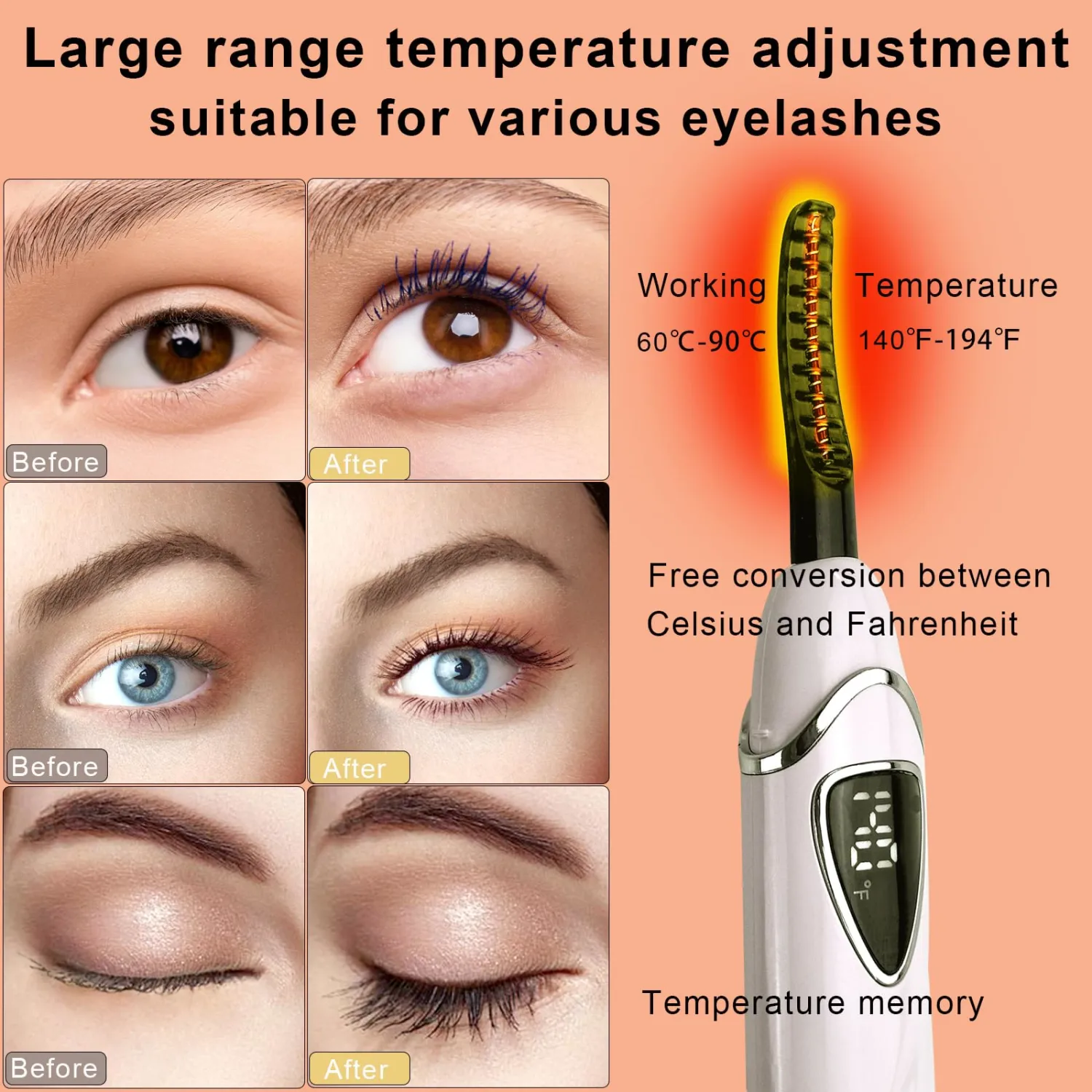 S600 Heated Eyelash Curler - Lash Curler Heated with Accurate Temperature Control, Intelligent Auto Power Off for Natural Makeup & Long-Lasting Curls | Heated Lash Curler S600 (Pink+Silver)