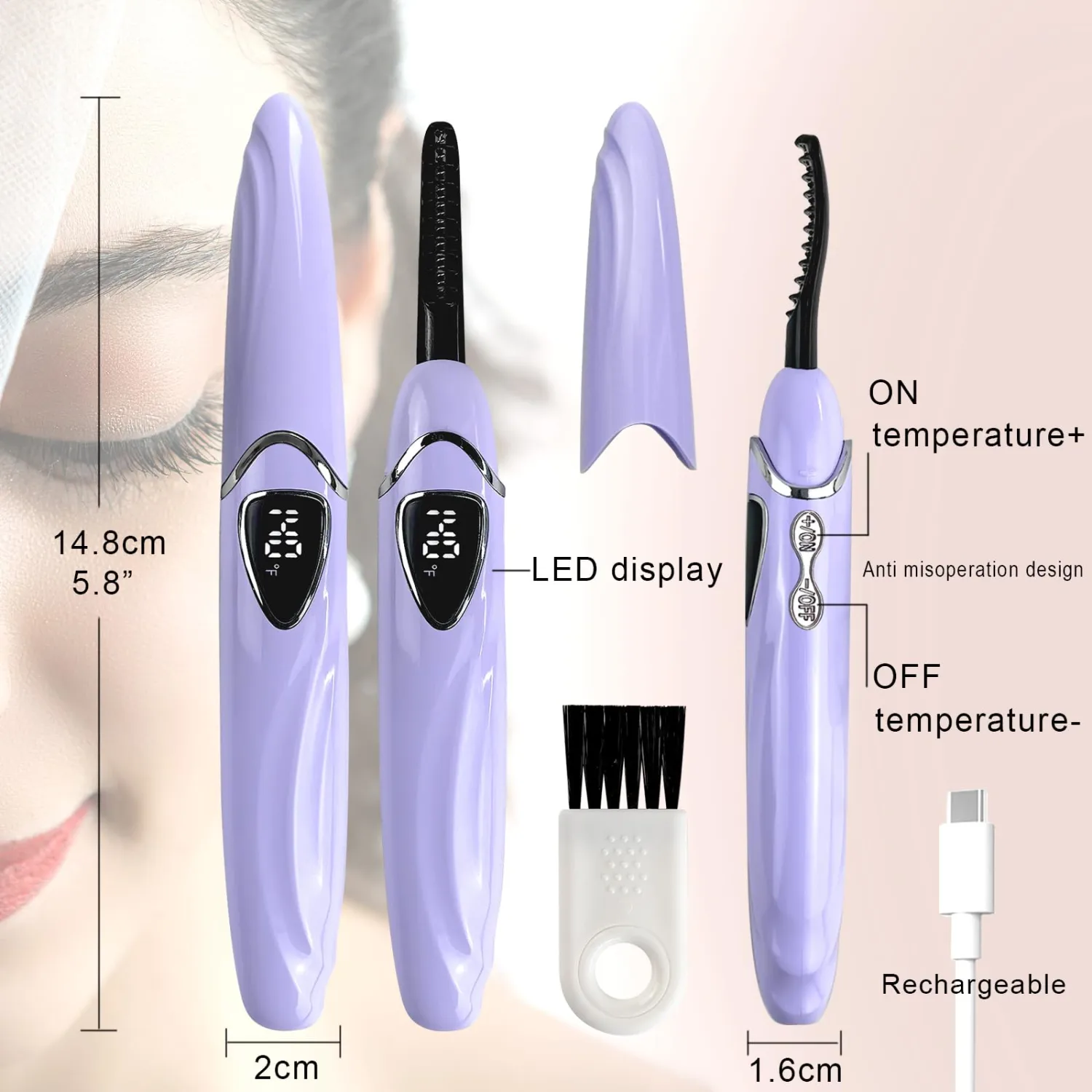 S600 Heated Eyelash Curler - Lash Curler Heated with Accurate Temperature Control, Intelligent Auto Power Off for Natural Makeup & Long-Lasting Curls | Heated Lash Curler S600 (Purple+Silver)