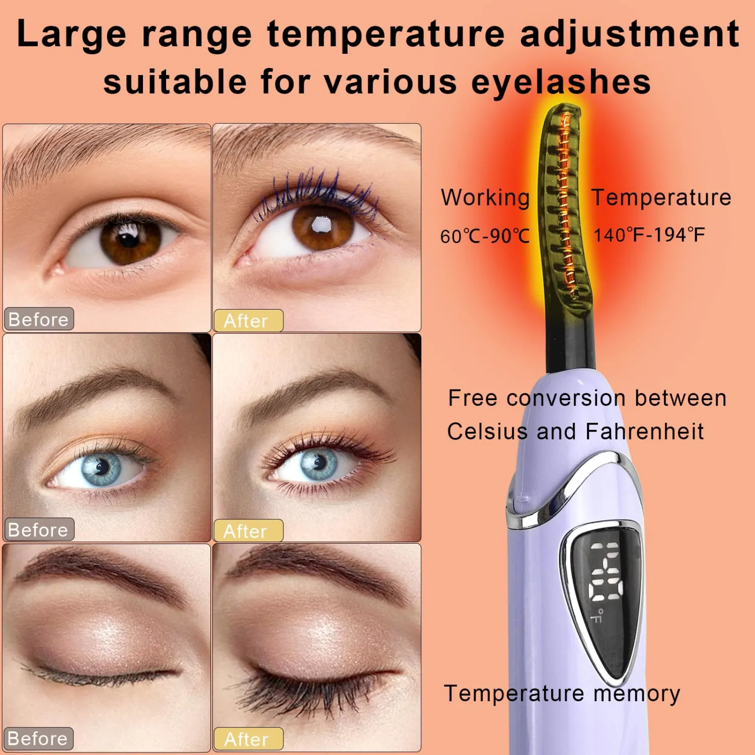 S600 Heated Eyelash Curler - Lash Curler Heated with Accurate Temperature Control, Intelligent Auto Power Off for Natural Makeup & Long-Lasting Curls | Heated Lash Curler S600 (Purple+Silver)